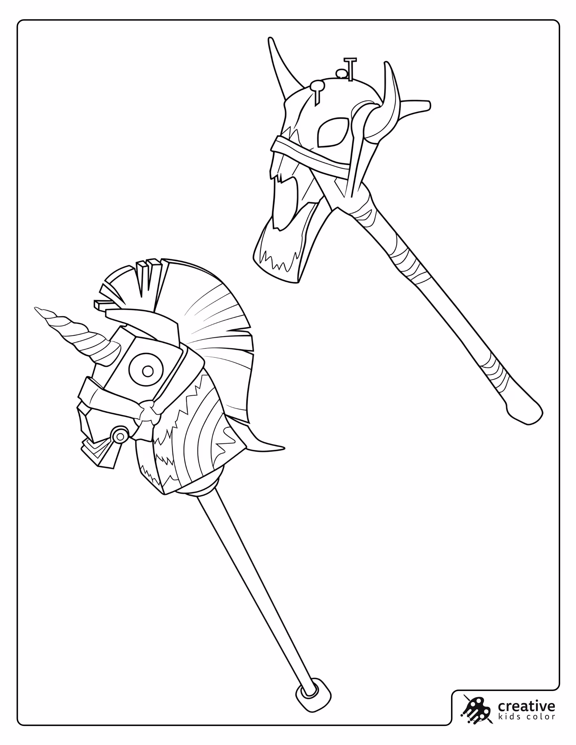 Fortnite Rainbow Smash And Death Valley Pickaxe Coloring Page With Two Pickaxes