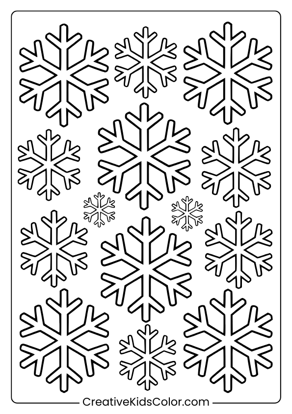 Frosty Snowflake Patterns Coloring Page With Intricate Designs For Winter-Themed Coloring Fun.
