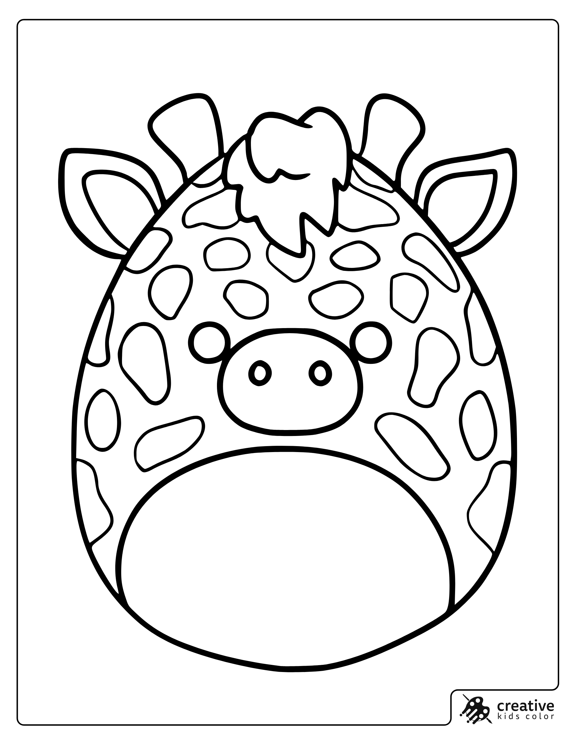 Gary The Giraffe Squishmallow Coloring Page With Spots And Small Ears.
