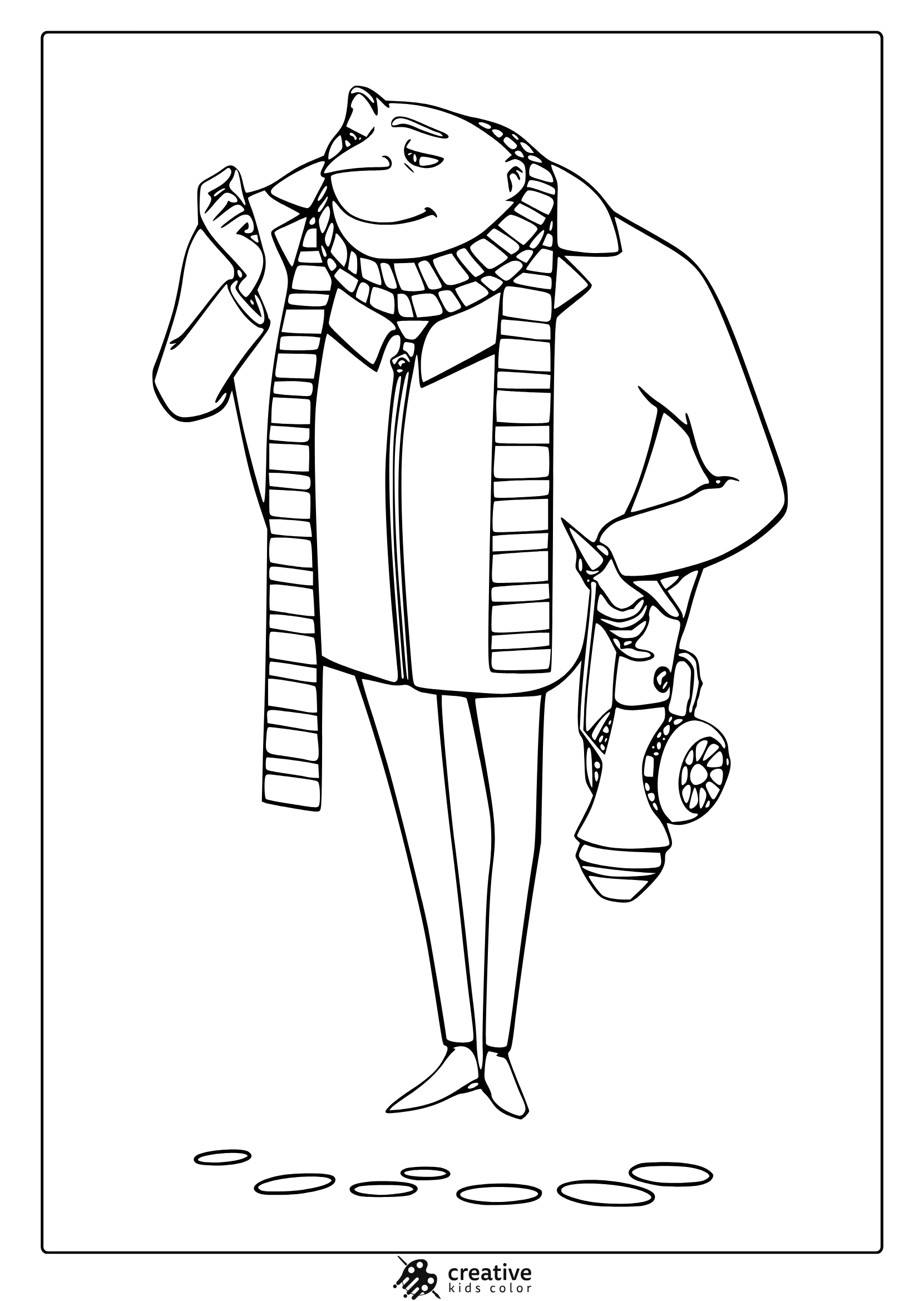 Coloring Page With Gru Wearing A Scarf And Striking A Confident Pose, Ideal For A Stylish Coloring Page.
