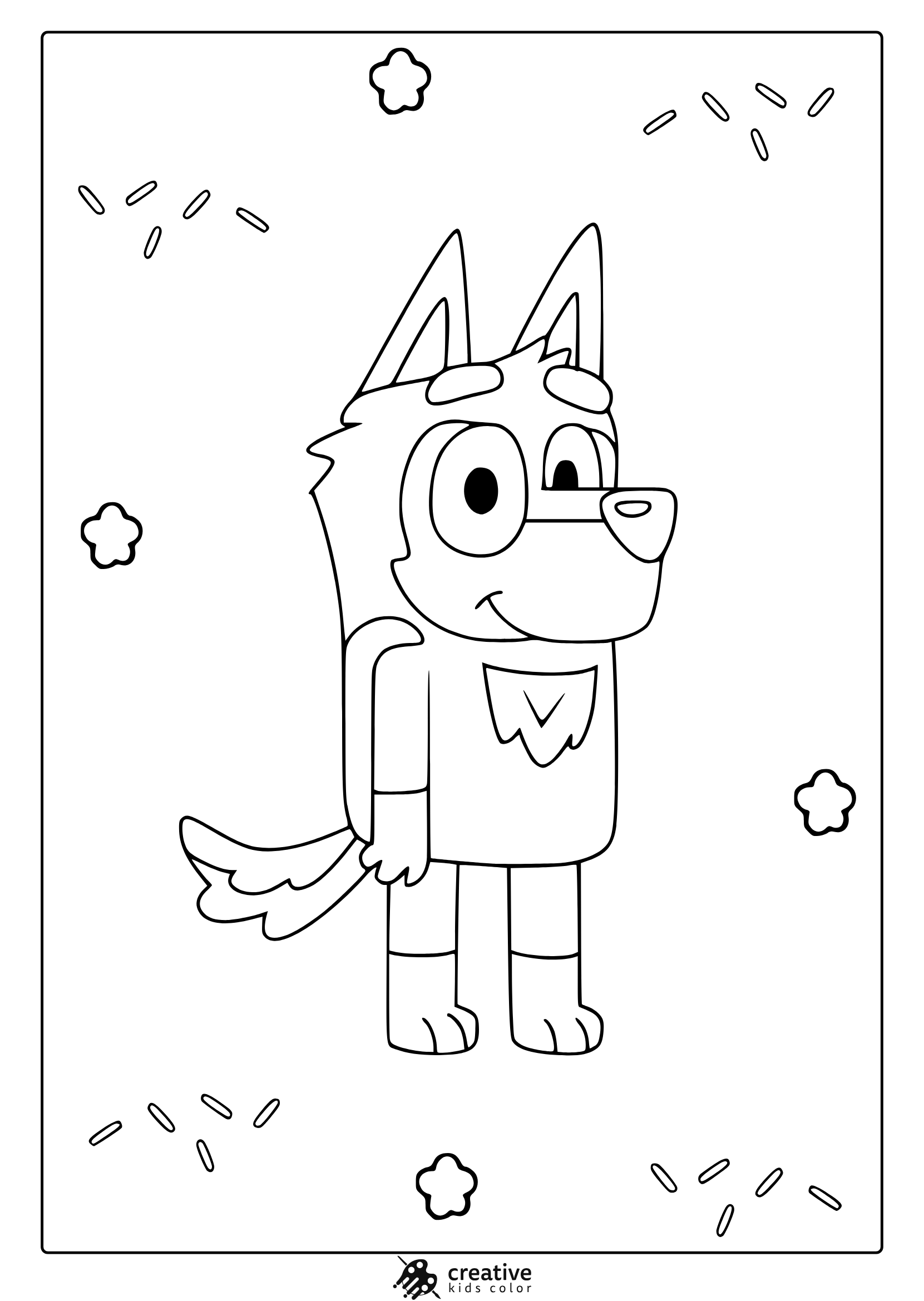 Gruber Ausmalbild Mit Wolf Und Dekorativen Wolken.
