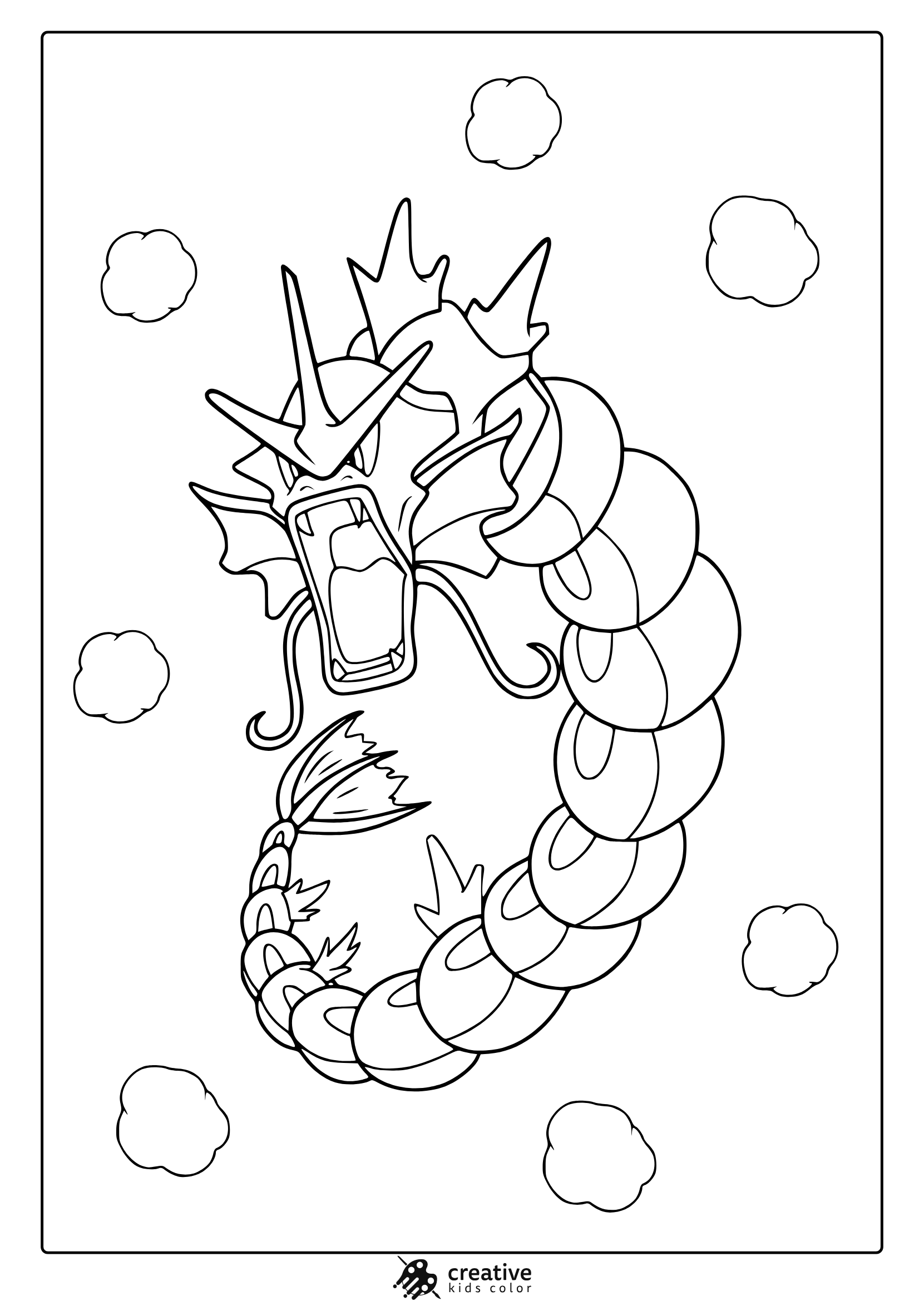 Gyarados With A Tech Head And Clouds In A Creative Pokémon Coloring Page.