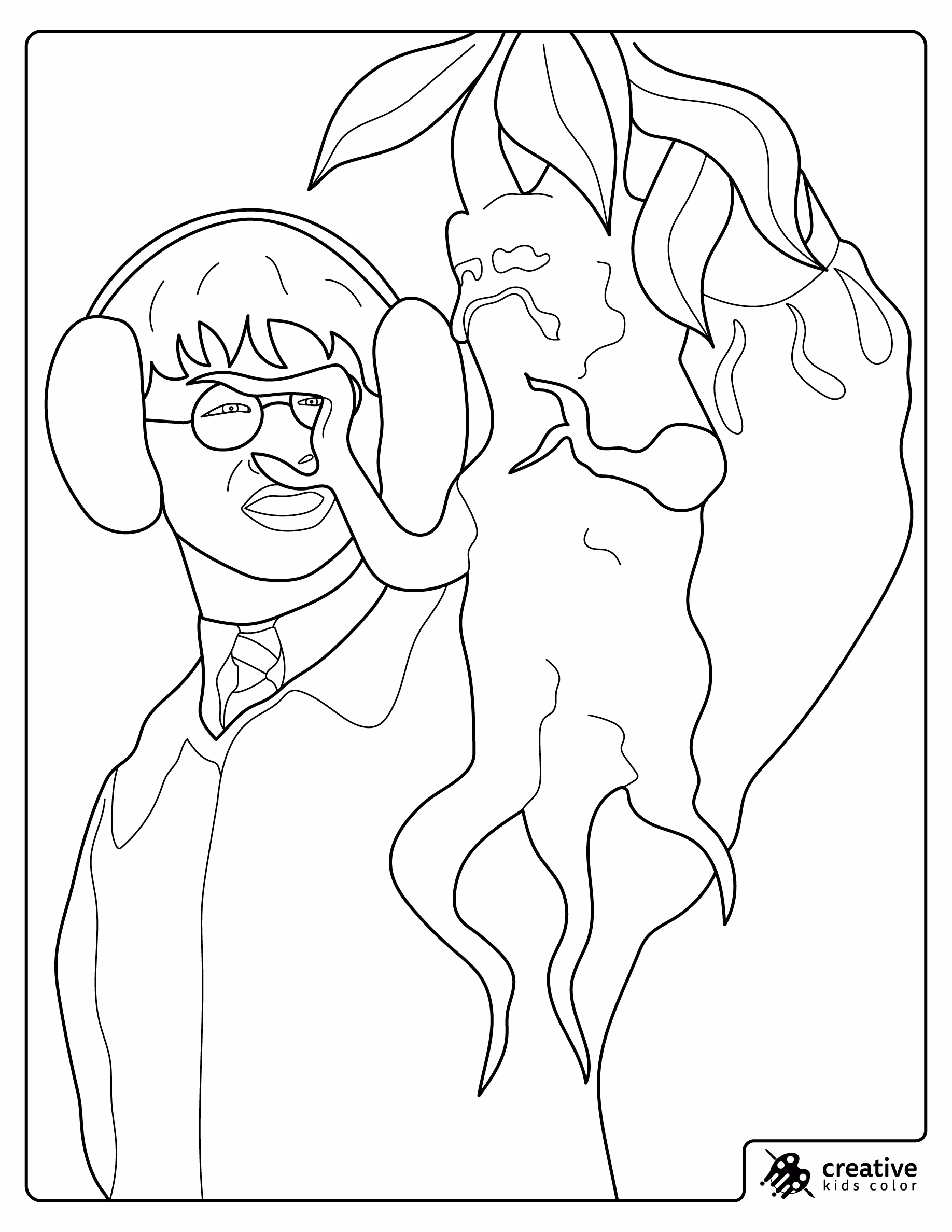 Harry Potter Holding A Mandrake Plant With Earmuffs Coloring Page