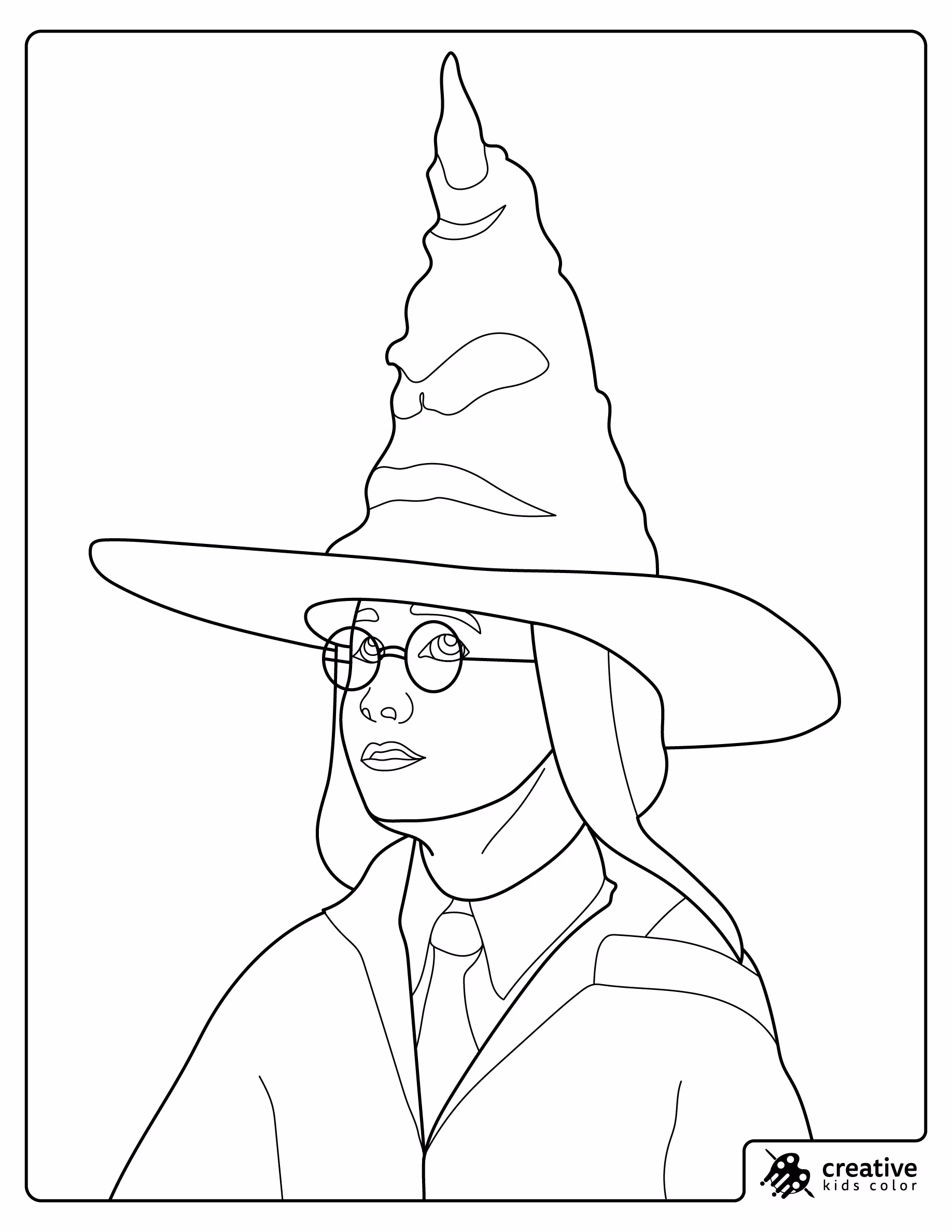 Harry Potter Wearing The Sorting Hat At Hogwarts Coloring Page