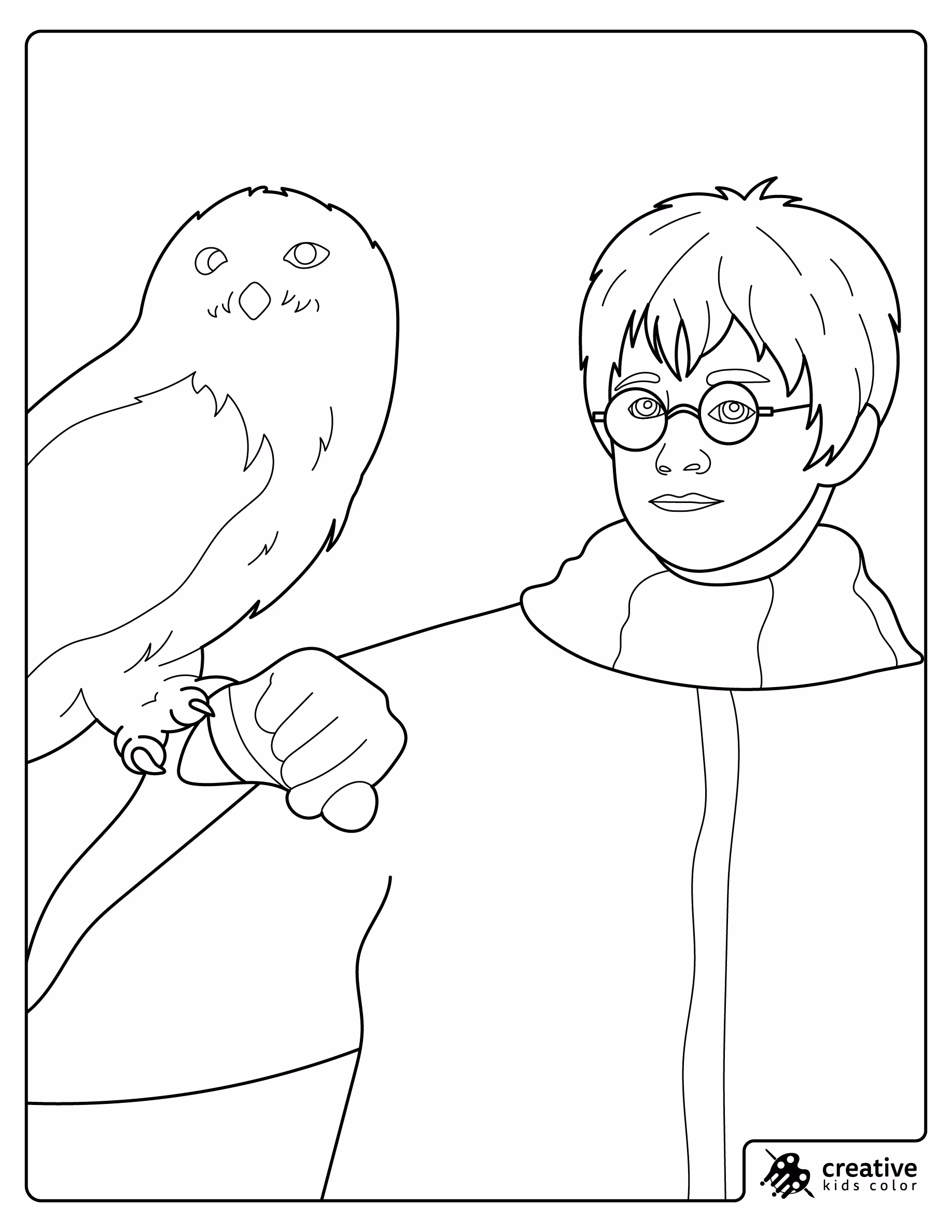 Harry Potter With Hedwig The Snowy Owl Coloring Page