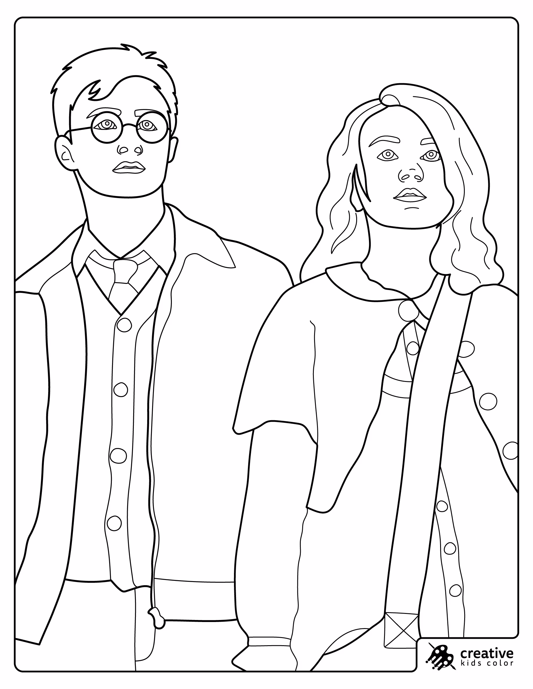 Harry Potter And Hermione Granger Standing Together Coloring Page