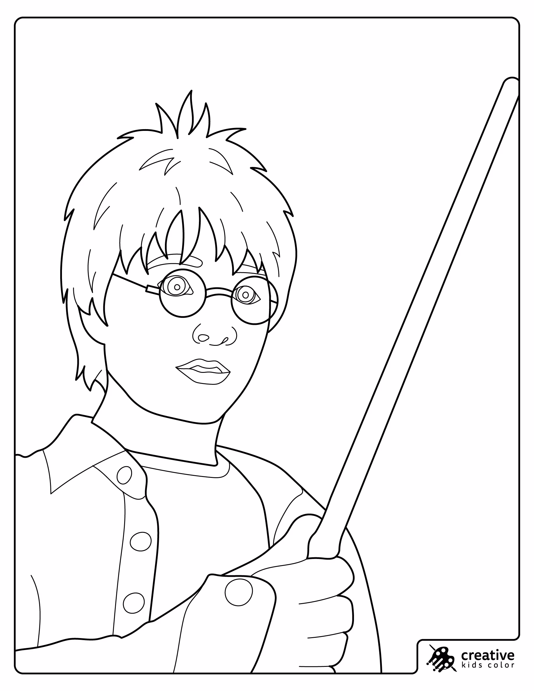 Harry Potter Holding His Magic Wand Coloring Page