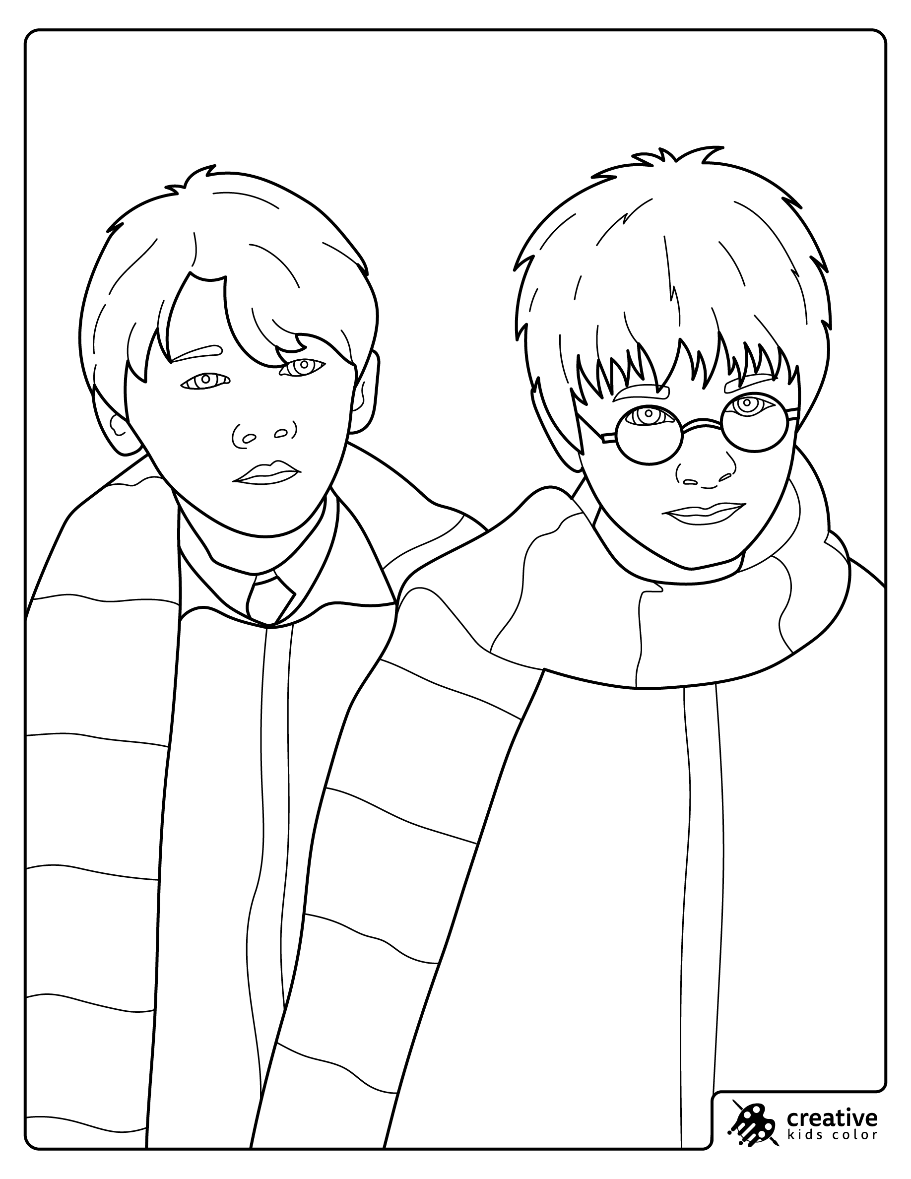 Harry Potter And Ron Weasley Together In Hogwarts Robes Coloring Page