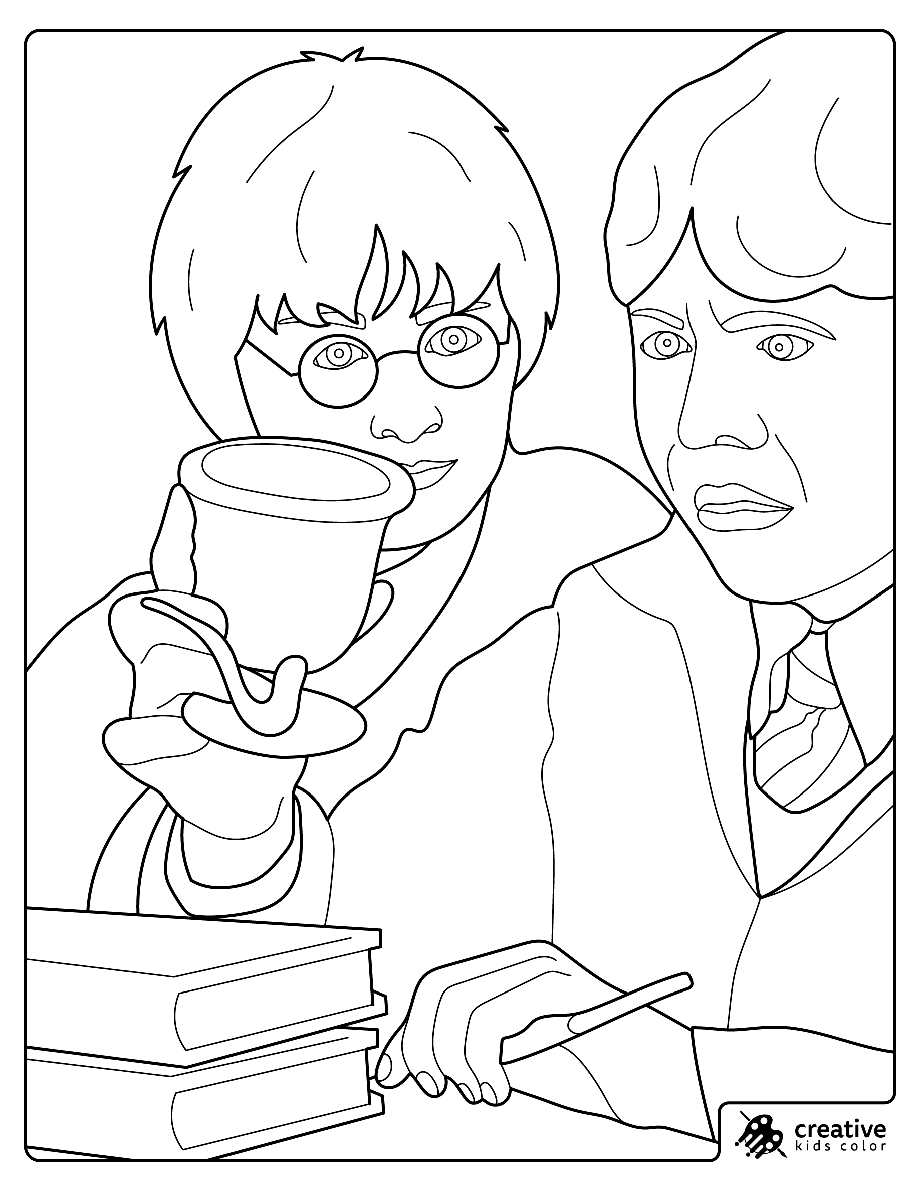 Harry Potter And Ron Weasley Reading Tea Leaves Coloring Page