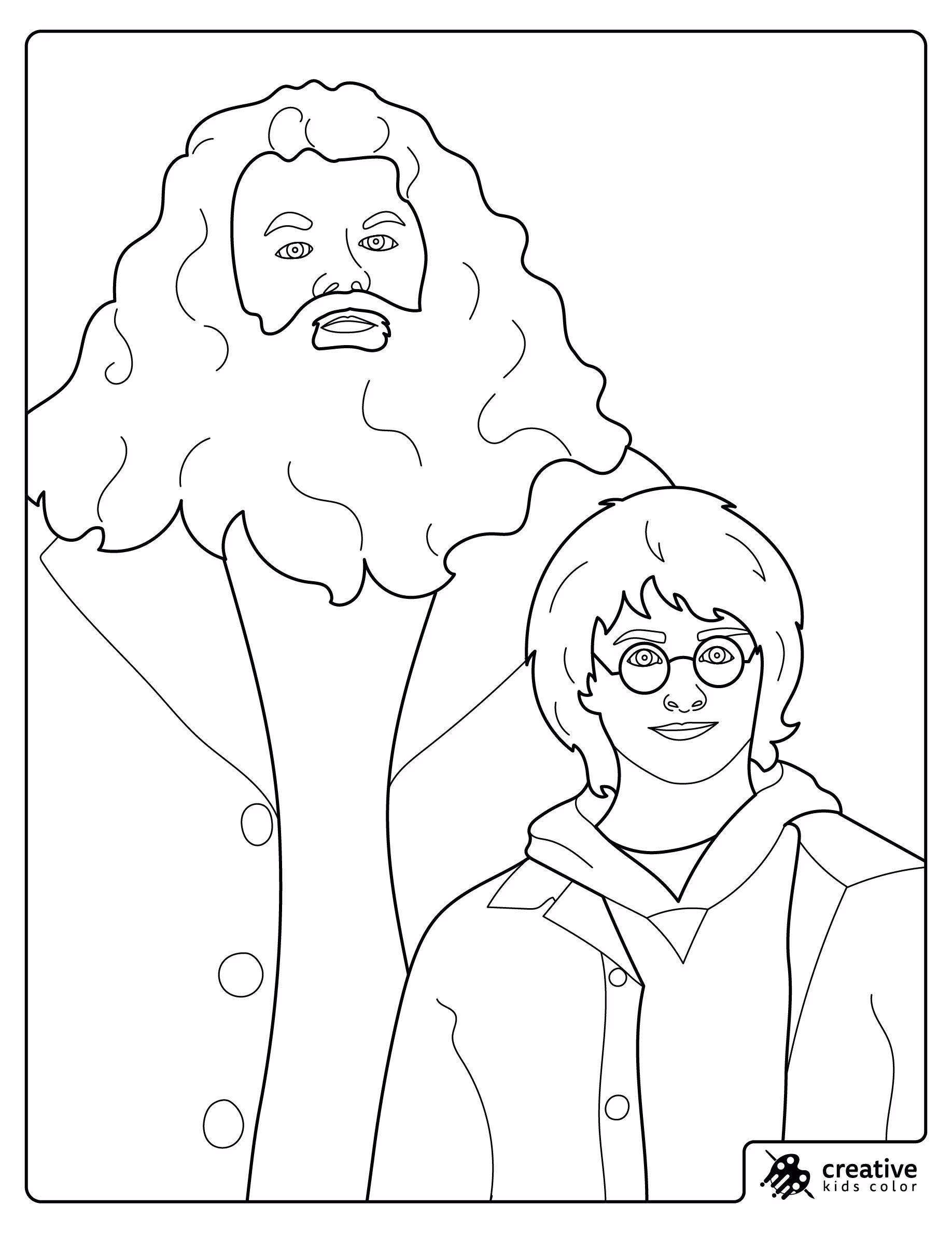 Harry Potter Standing With Rubeus Hagrid Coloring Page