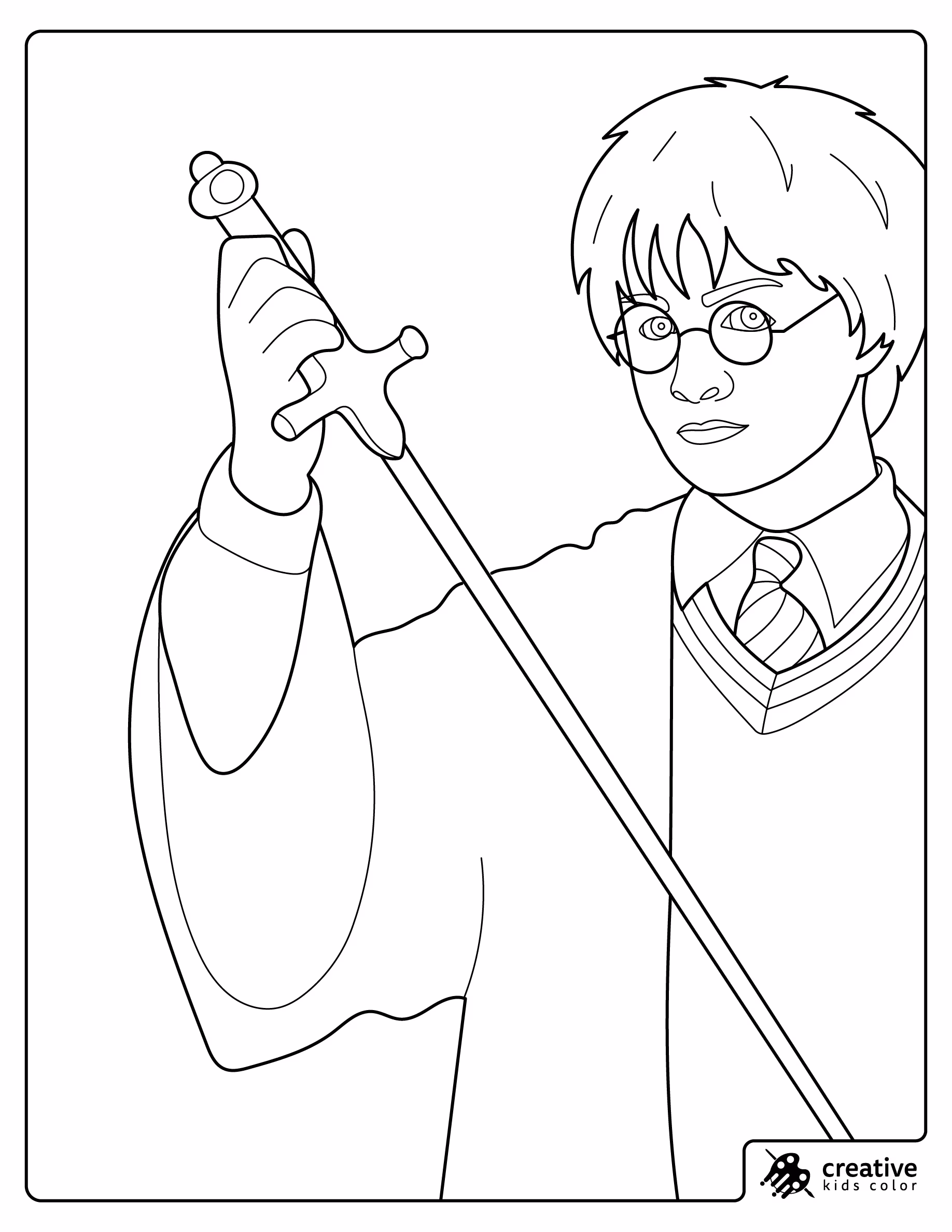 Harry Potter Holding The Sword Of Gryffindor Coloring Page