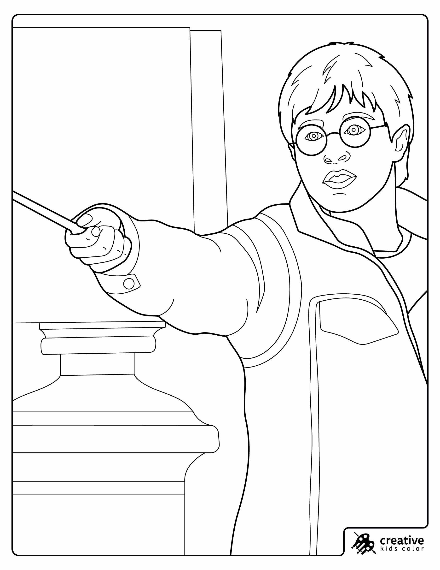 Harry Potter Using His Wand In Hogwarts Robes Coloring Page