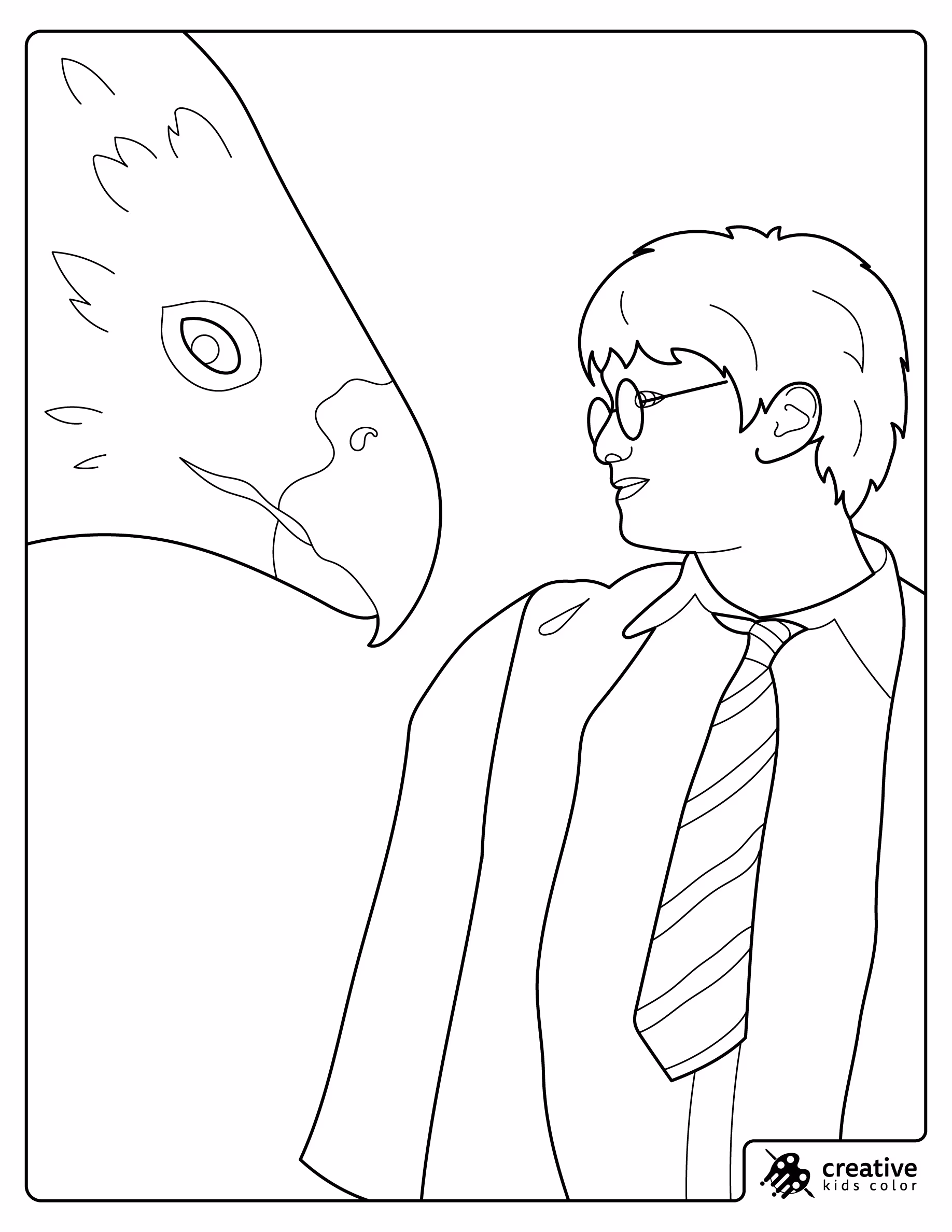 Harry Potter With Buckbeak The Hippogriff Coloring Page