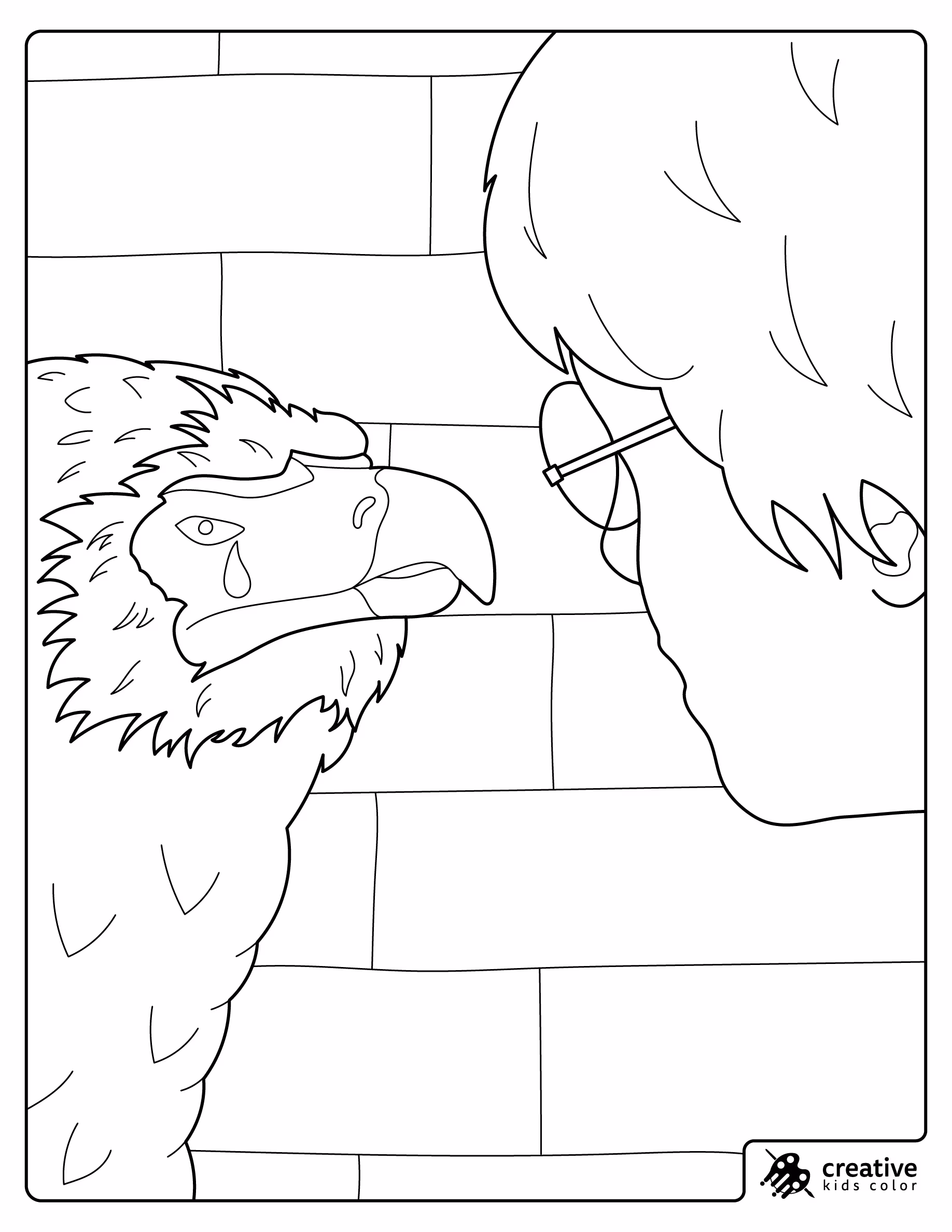 Harry Potter Looking At Fawkes The Phoenix Coloring Page