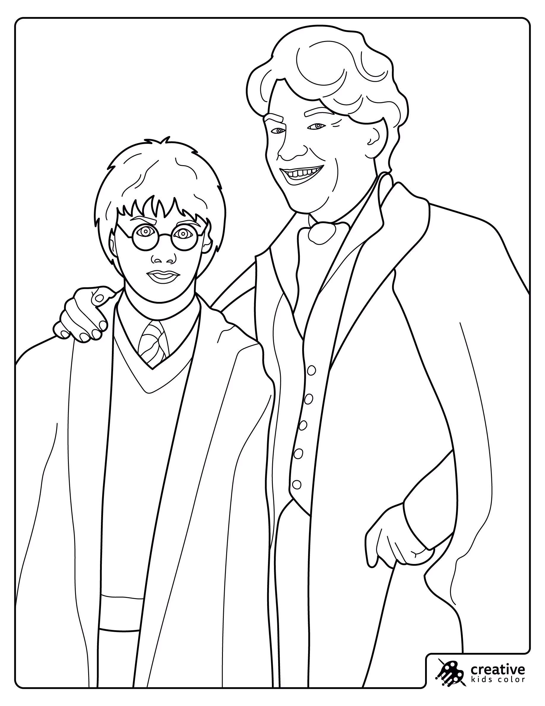Harry Potter Standing With Gilderoy Lockhart Coloring Page