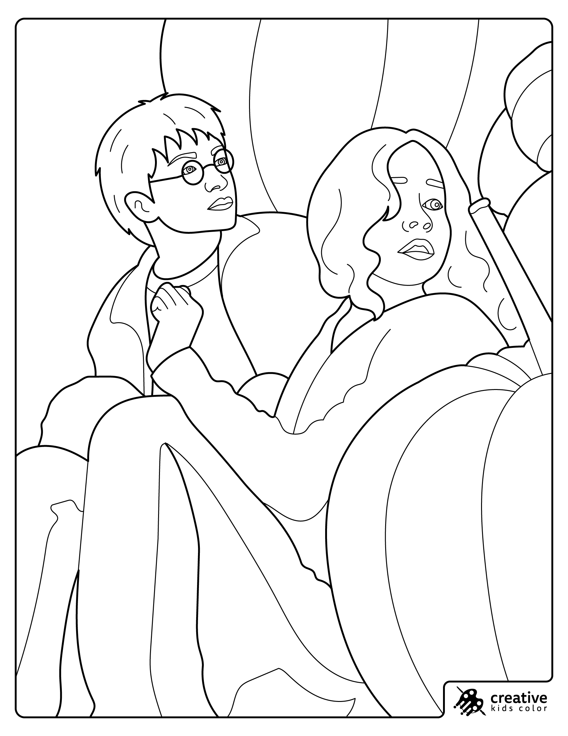 Harry Potter And Hermione Granger Hiding Together Coloring Page