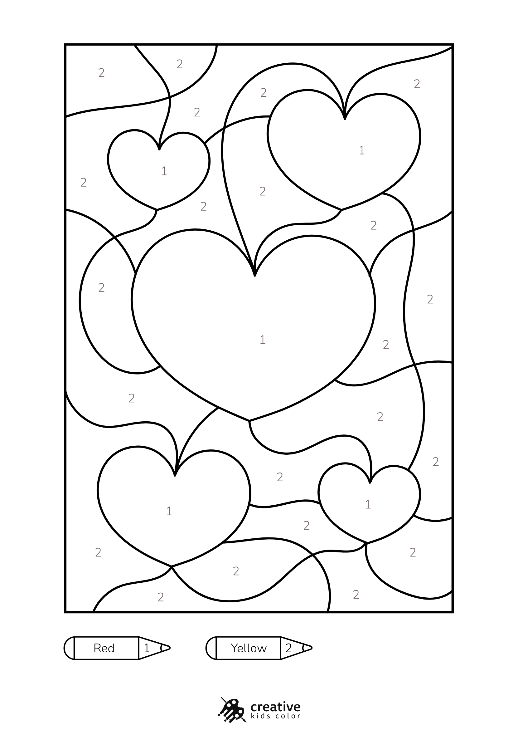 Heart Color By Number Coloring Page With A Classic Heart Shape And Decorative Inner Patterns.