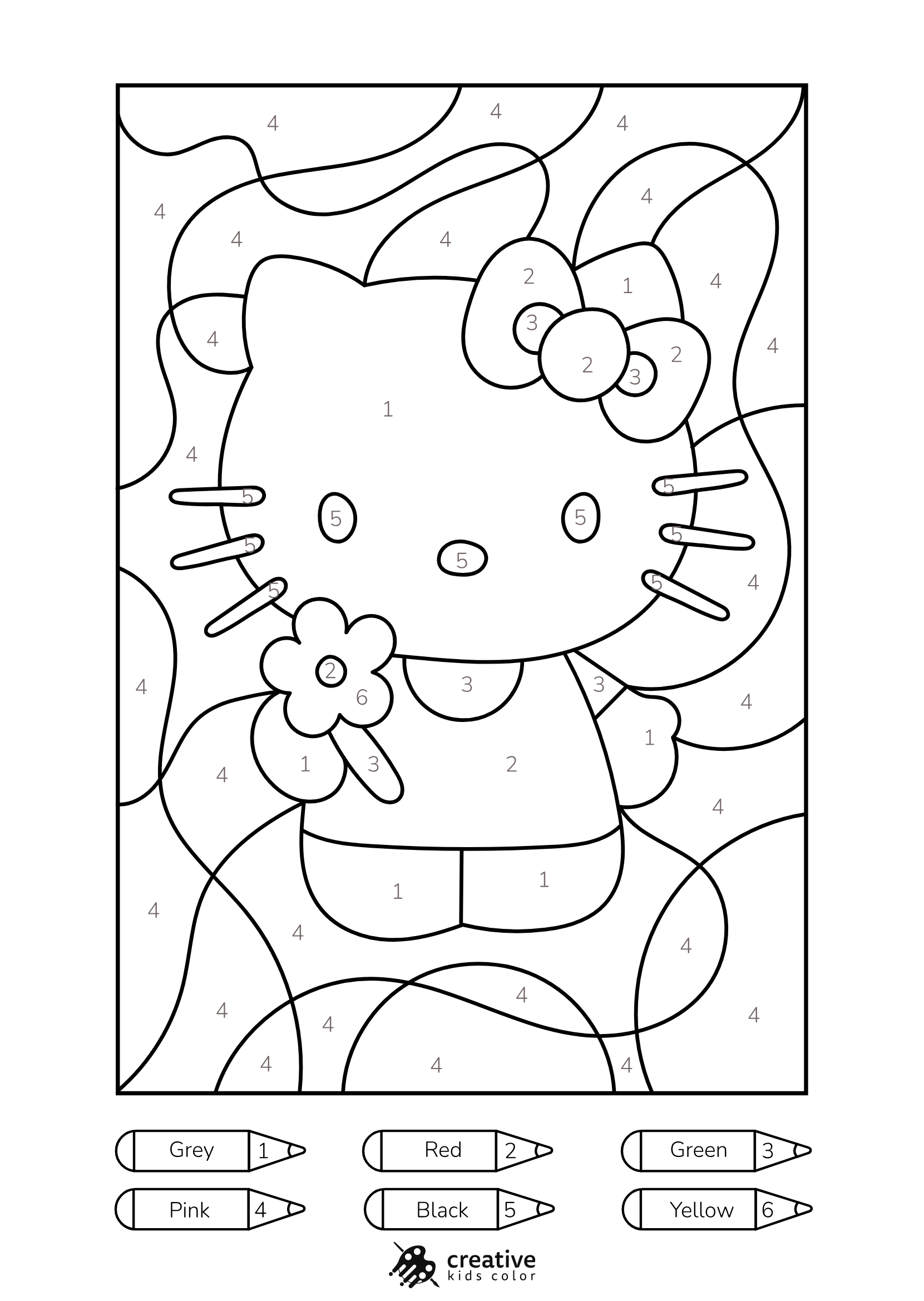Hello Kitty Color By Number Coloring Page Featuring The Iconic Character With Her Signature Bow And Sweet Expression.