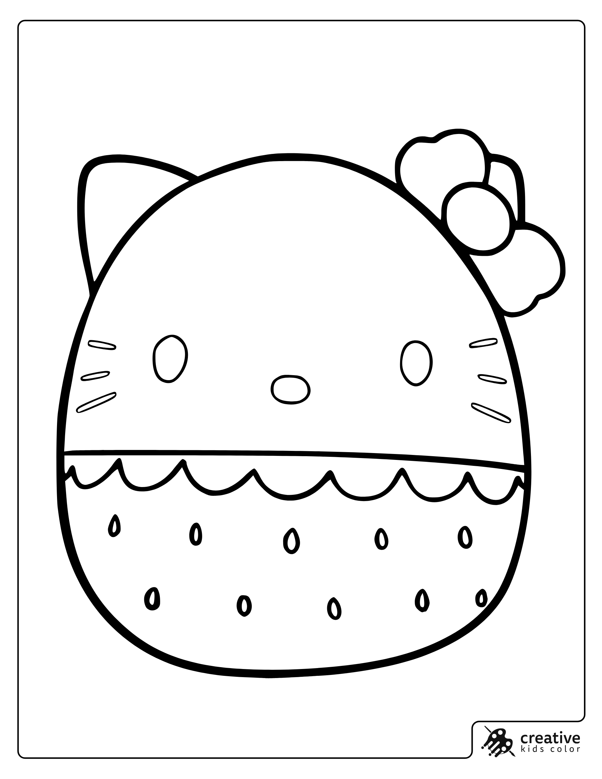 Hello Kitty Squishmallow With Bow And Easy Face Coloring Page.