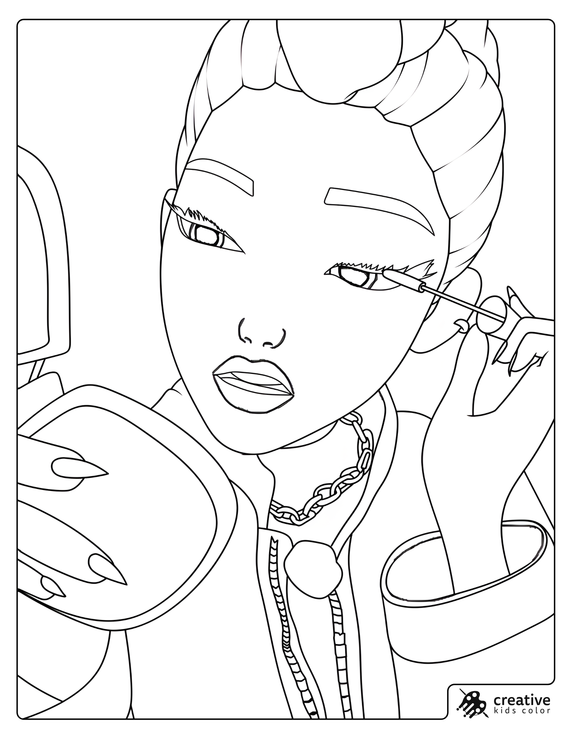 Rumi Makeup Moment Coloring Page Using Mirror And Mascara Wand