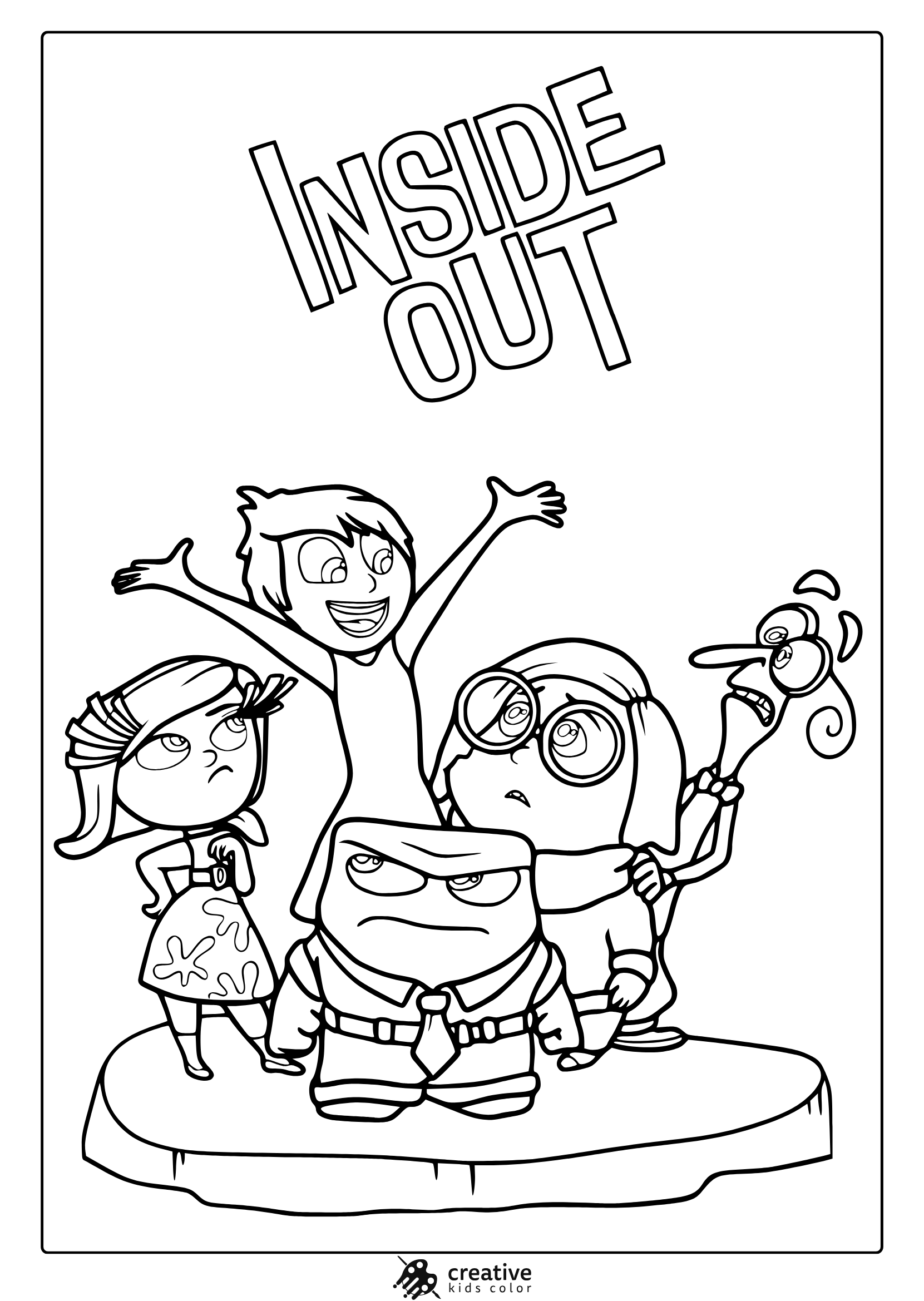 Inside Out Characters Coloring Page Standing Together.