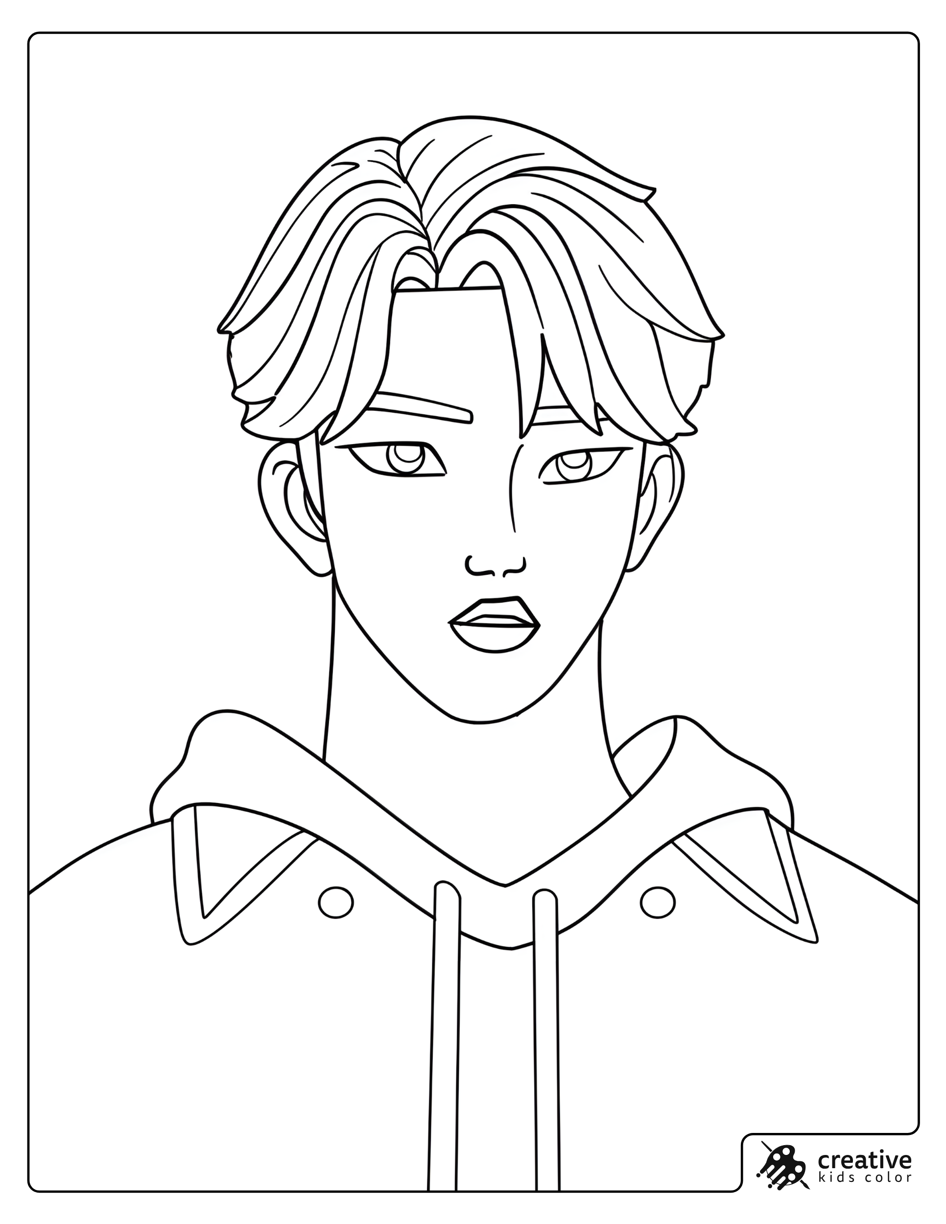 Jinu Hoodie Portrait Coloring Page With Hairstyle And Hairstyle Centerpiece