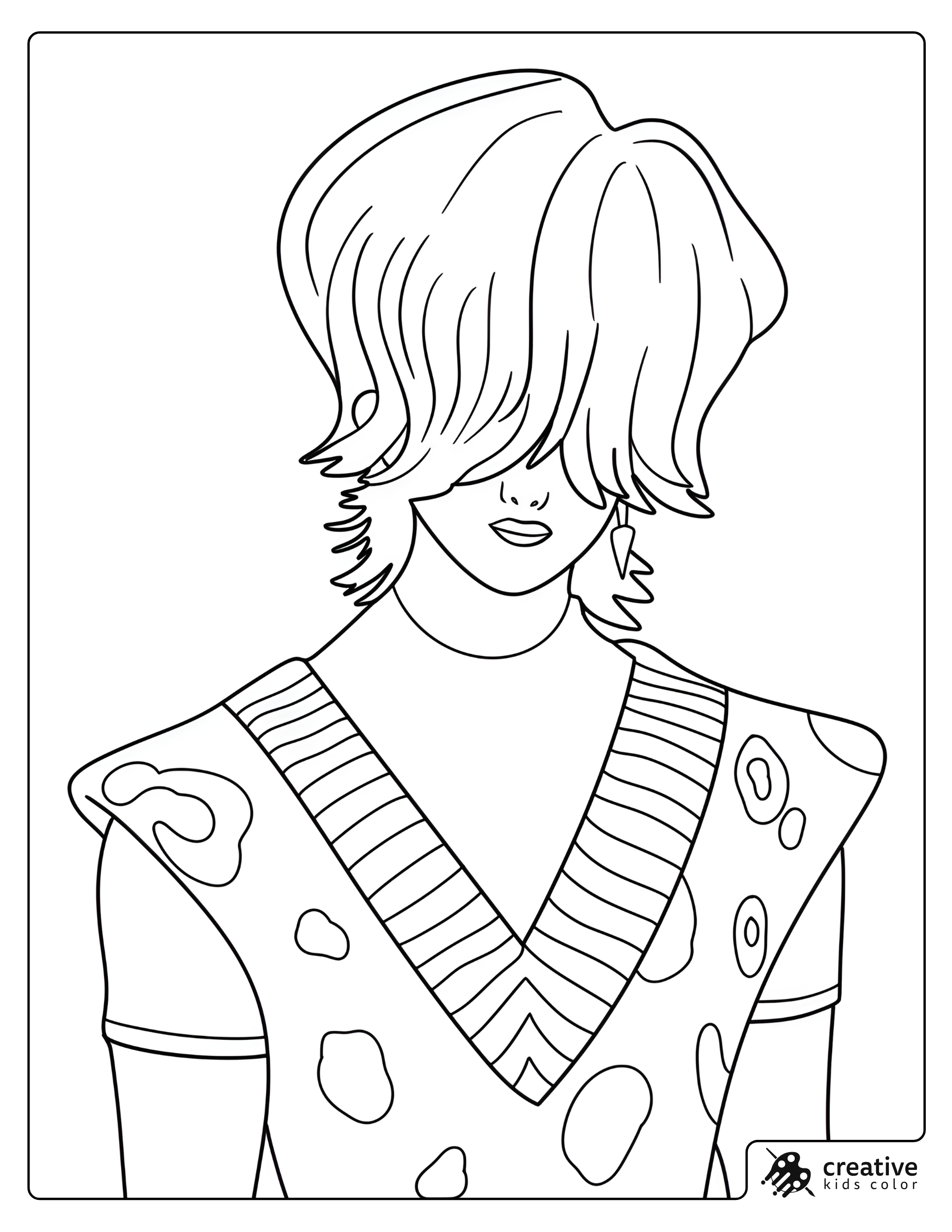 Secret Portrait With Long Hair Covering Eyes And Embroidered Jacket Coloring Page