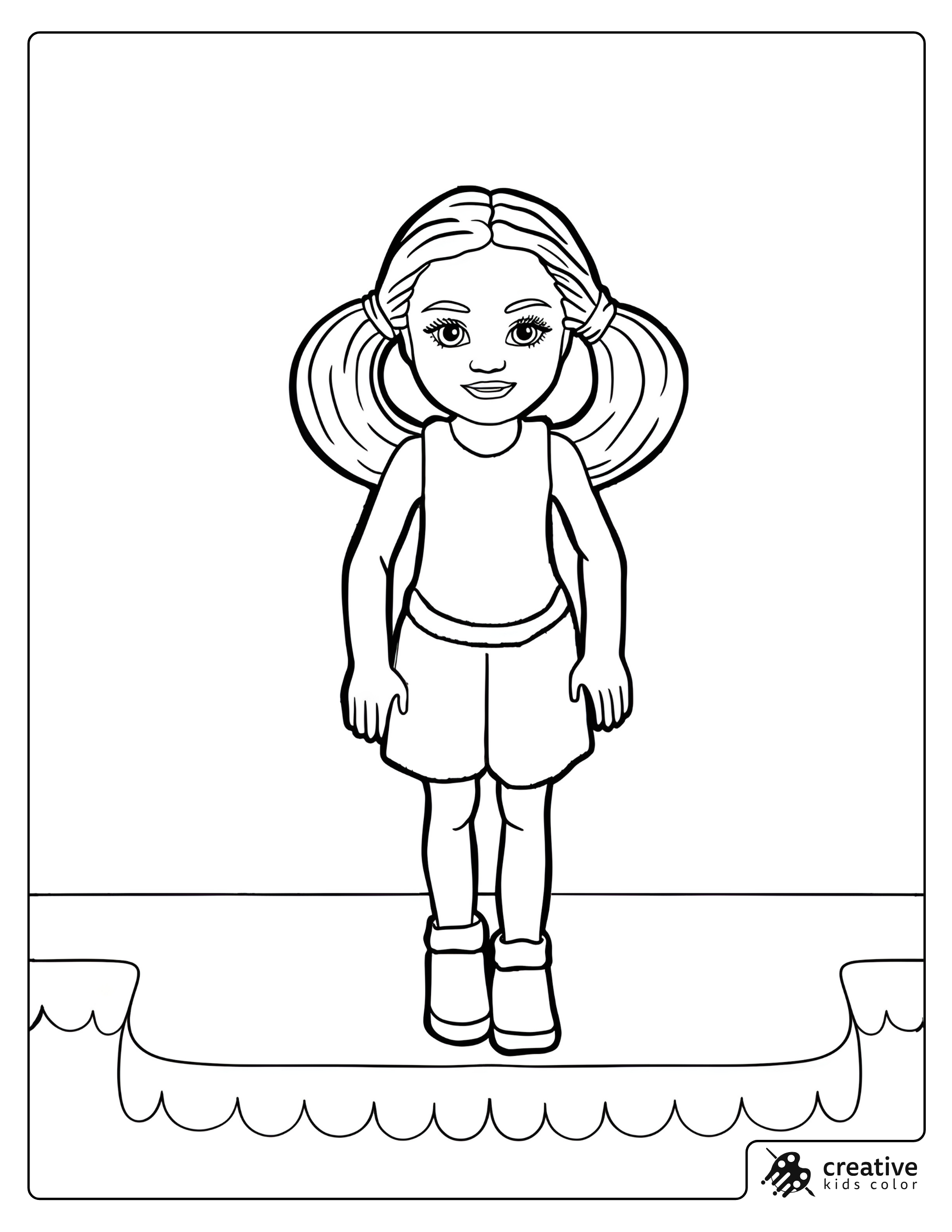 Kelly Coloring Page With Kelly Standing Front And Center On A Simple Stage Platform.
