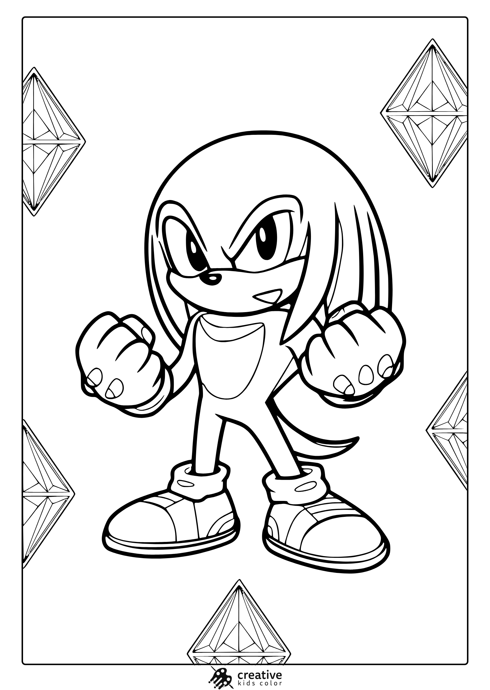Coloring Page With Knuckles In Action Pose With Diamond-Shaped Background.