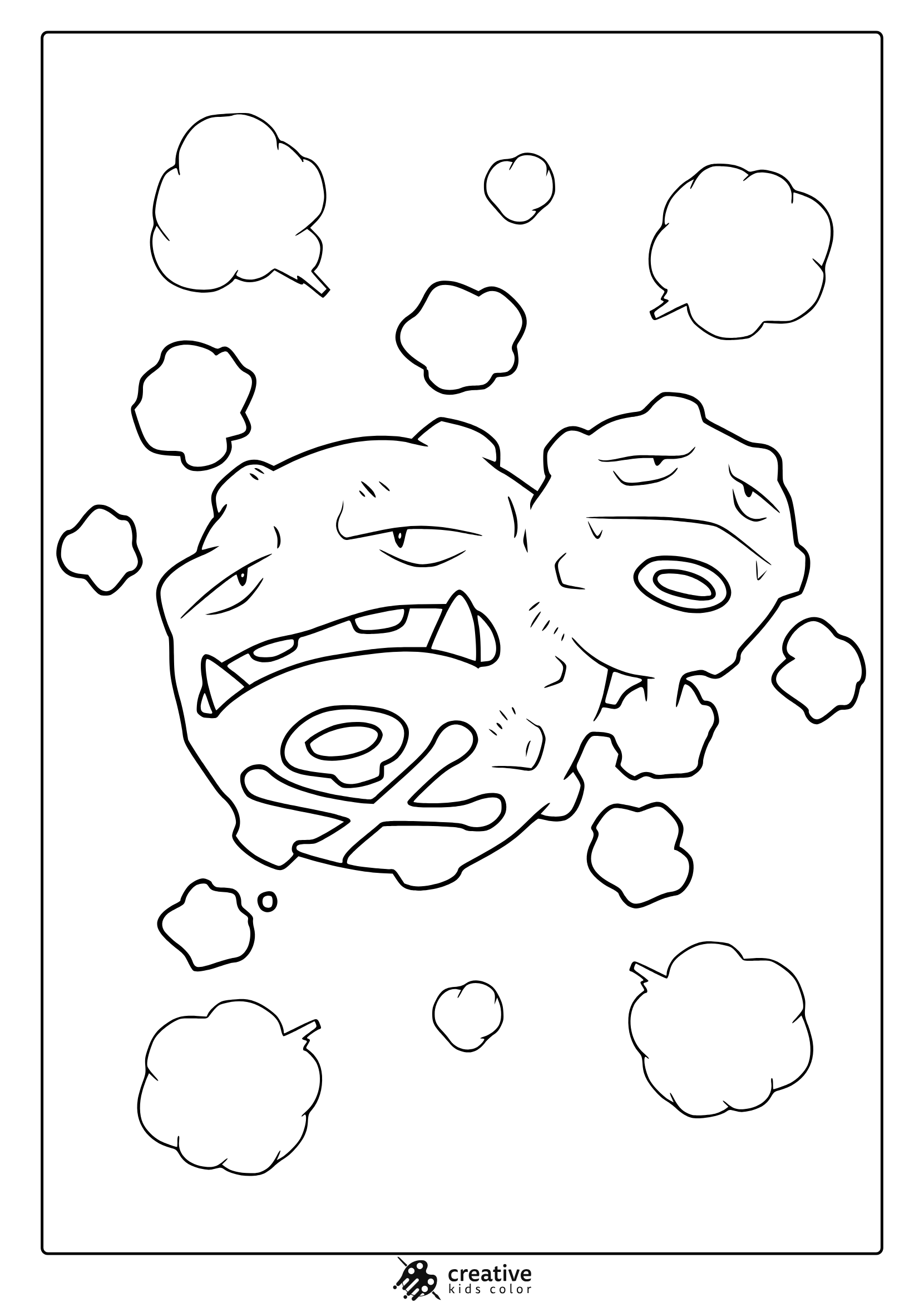 Koffing Faces In A Bubbly Cloud With Bold Outlines On A Fun Pokémon Coloring Page.