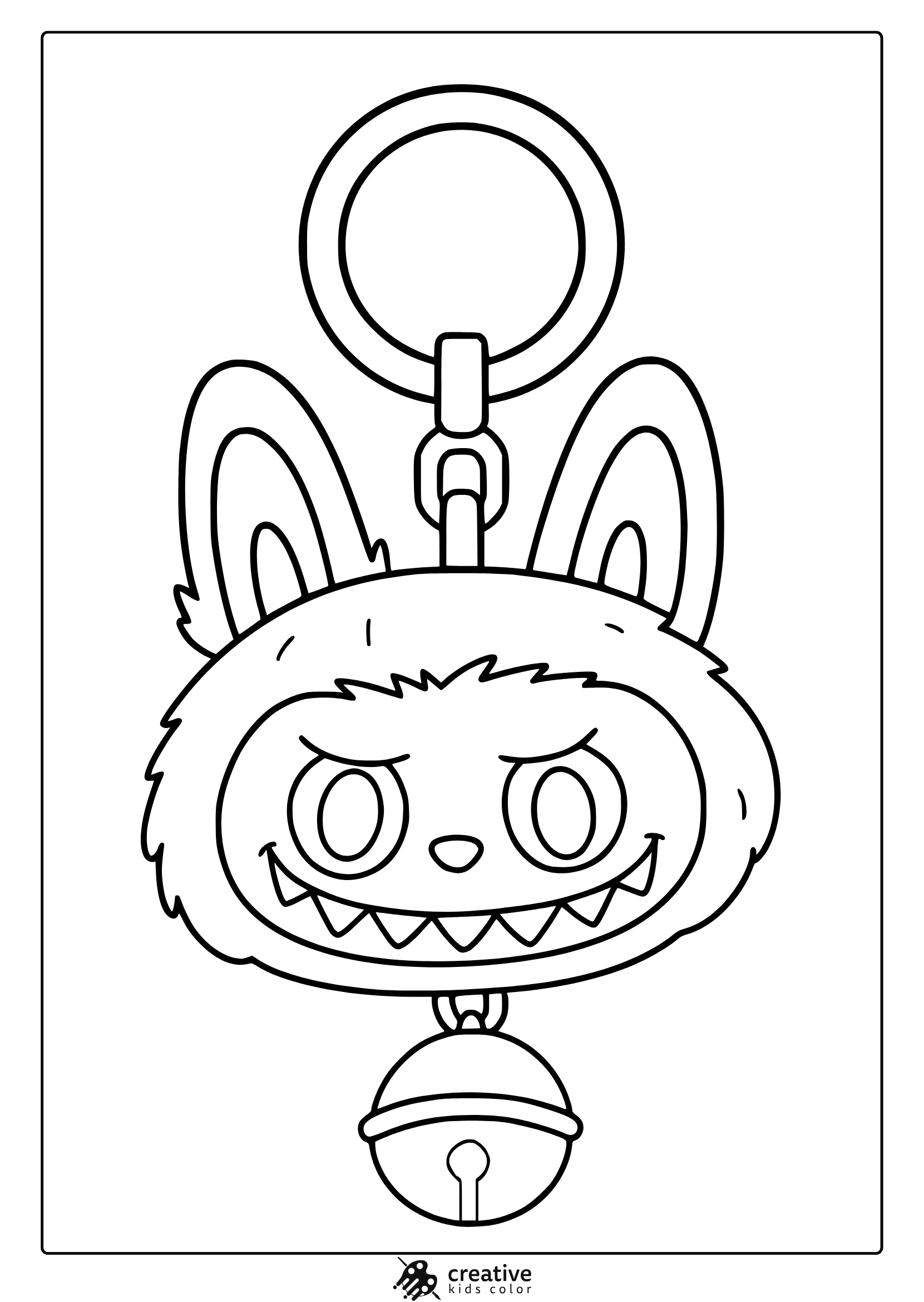 Labubu Face As Keychain Design With A Bell In A Cute And Simple Coloring Page.