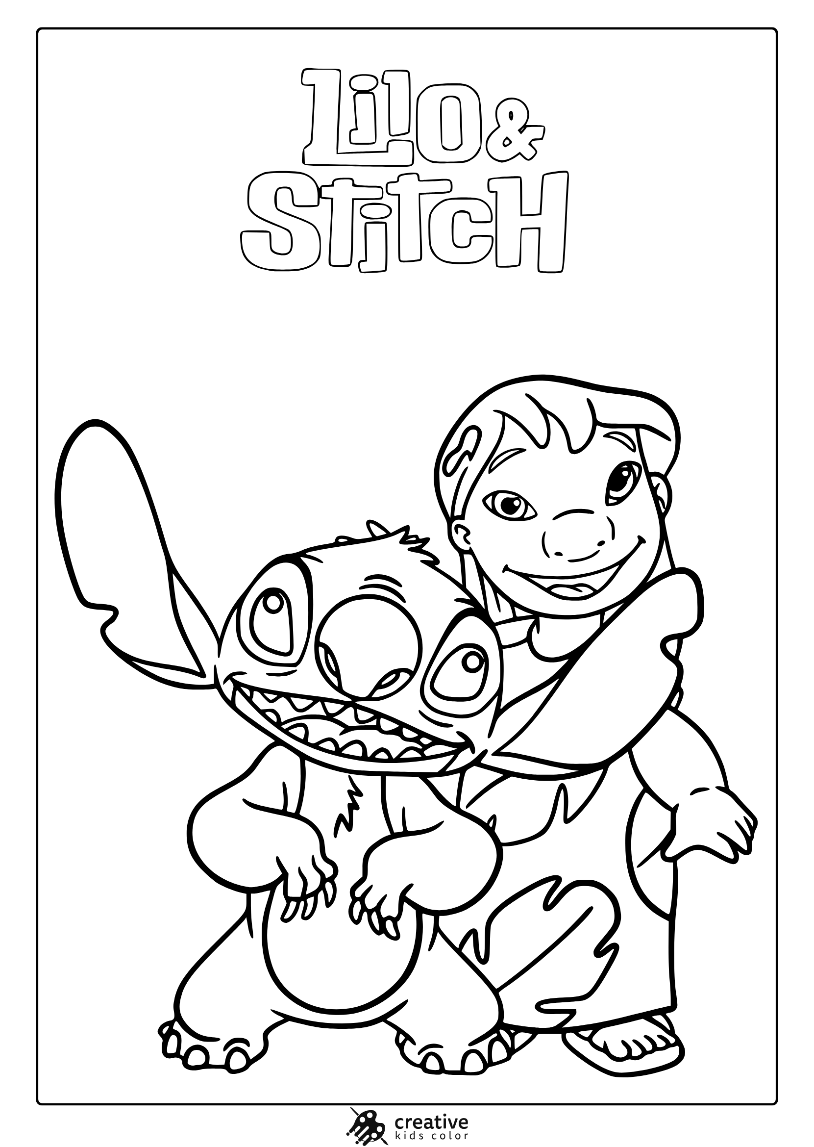 Lilo And Stitch Coloring Page Hugging Together.