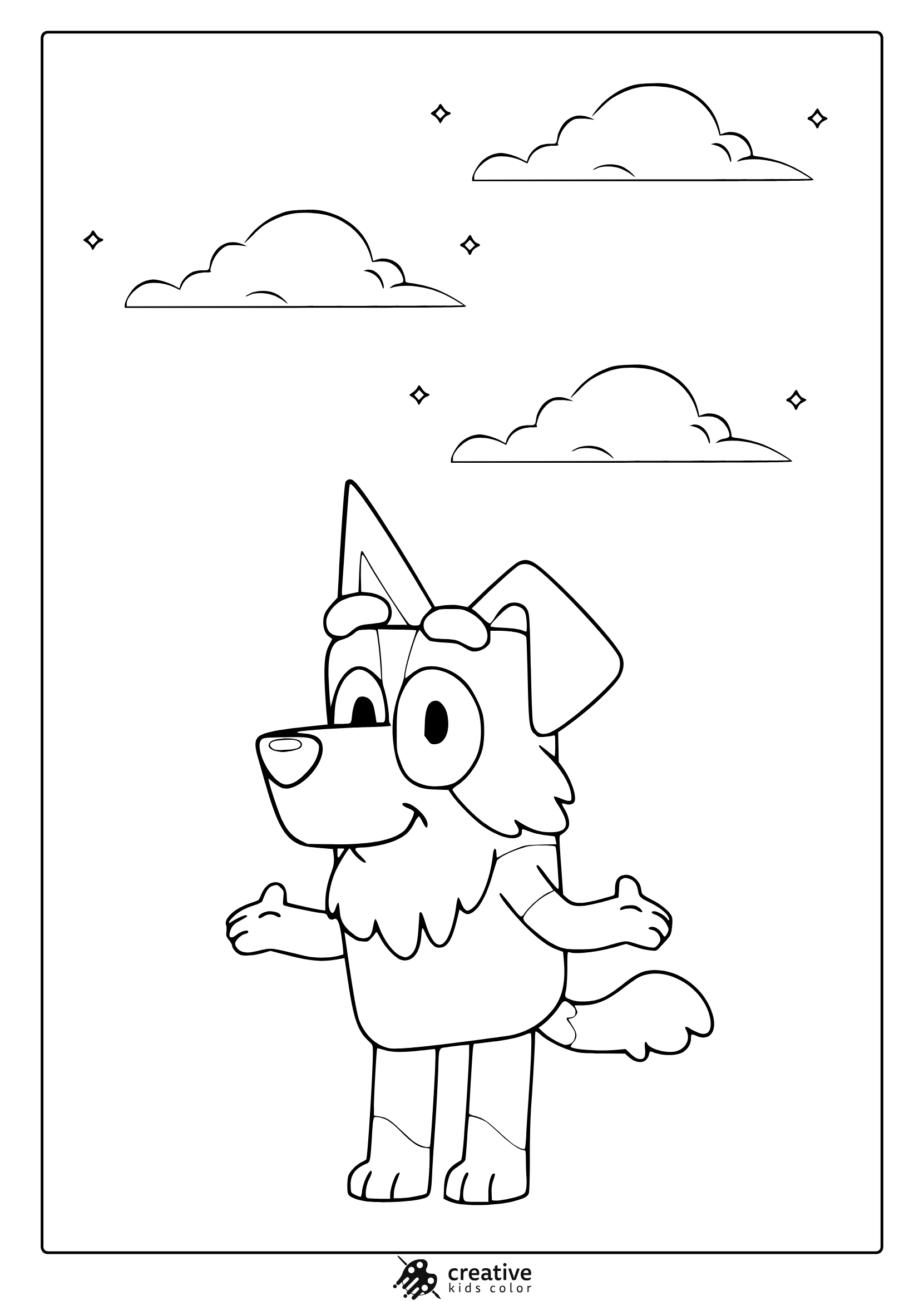 Mackenzie Ausmalbild Mit Hund Unter Verträumtem Himmel.
