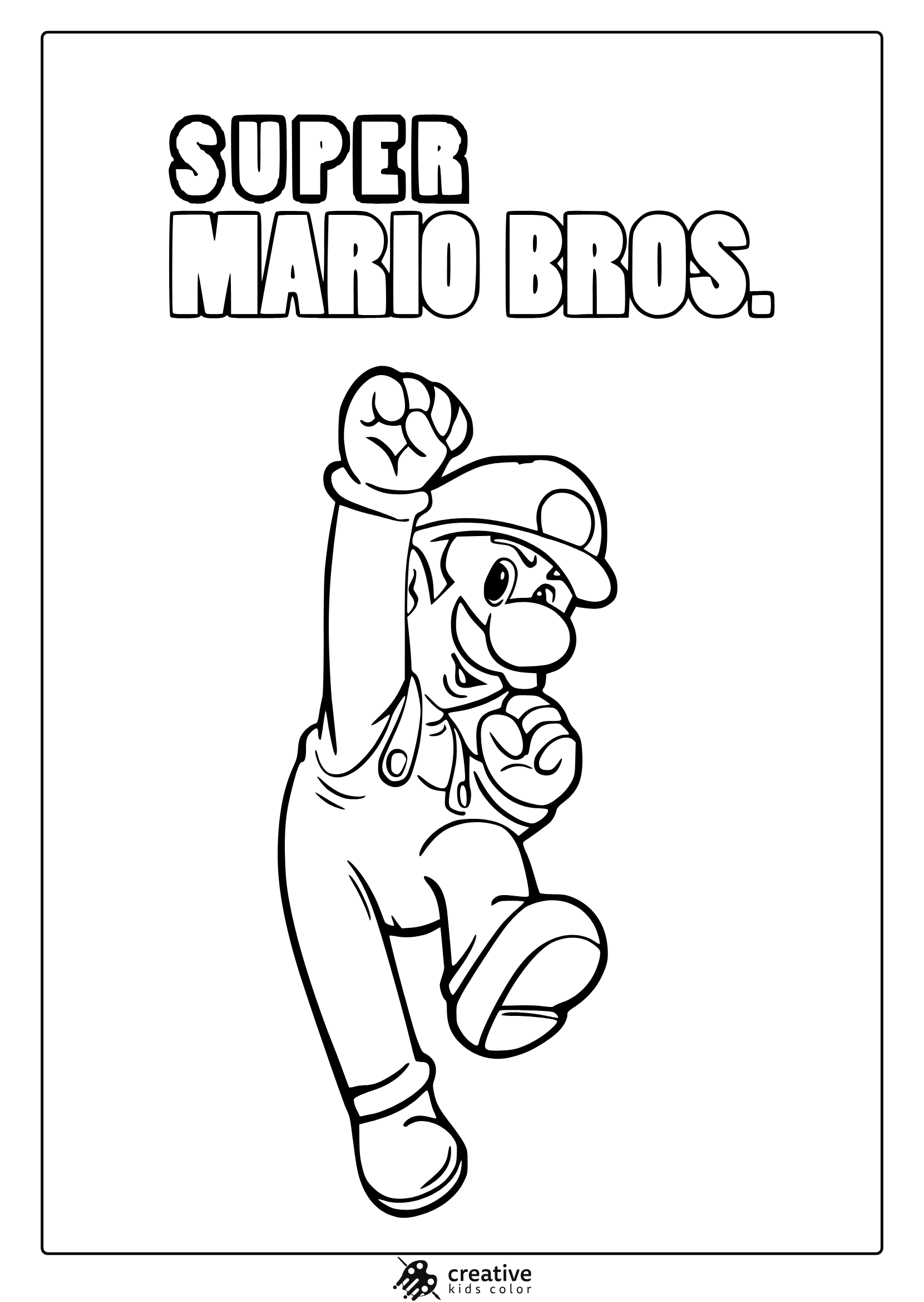 Coloring Page With Mario In A Running Pose And Classic Super Mario Bros. Title At The Top.