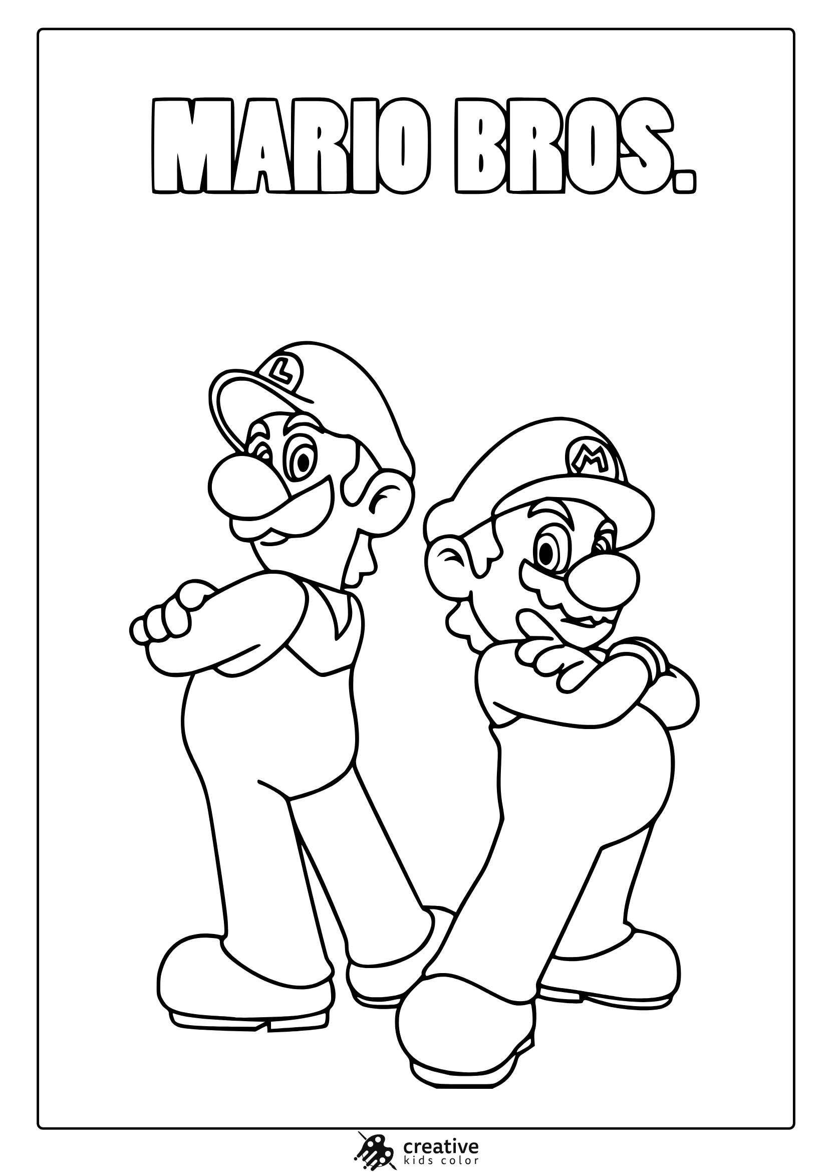 Coloring Page With Mario And Luigi In Standing Poses From The Mario Bros. Wonder Game.