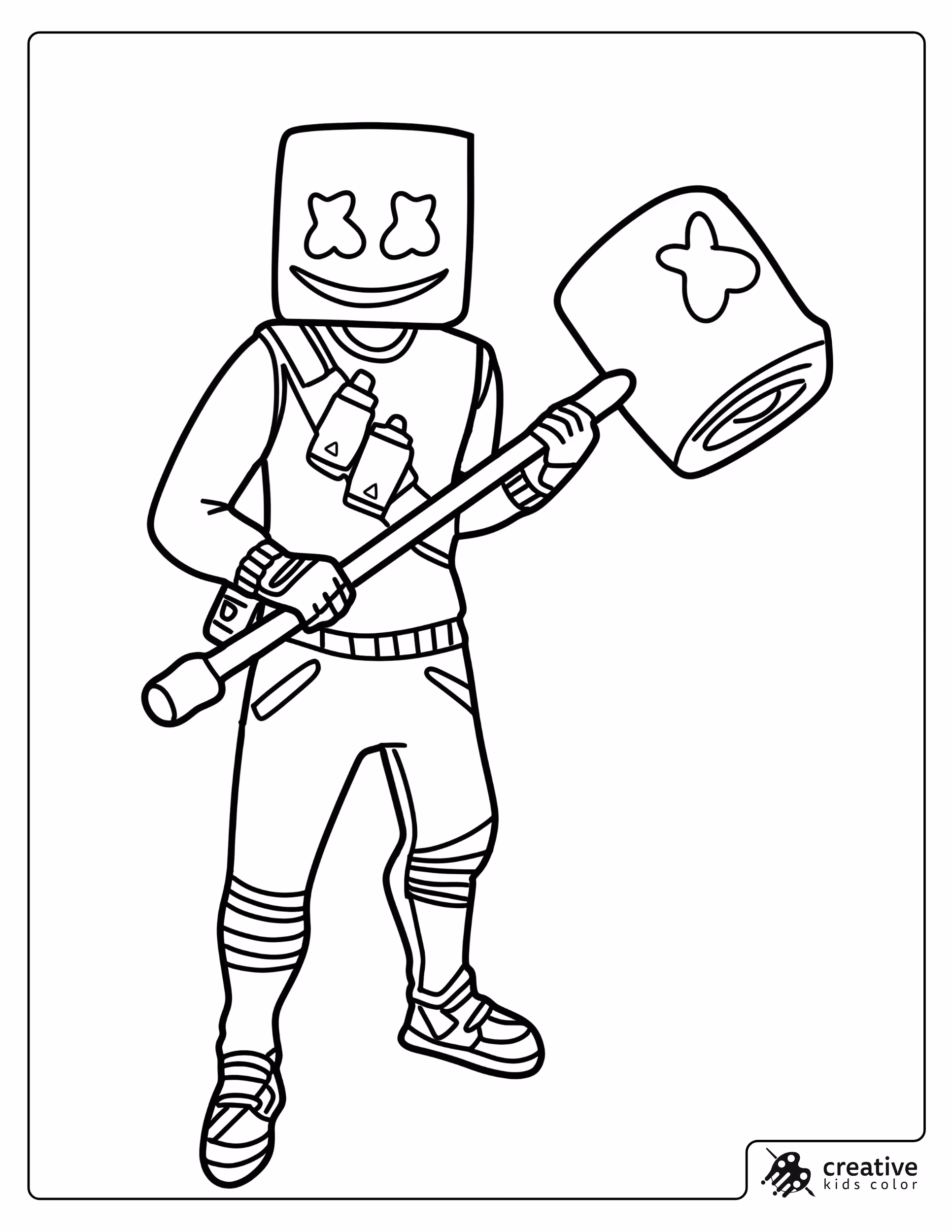 Marshmello From Fortnite Coloring Page With Marshmello Helmet Outfit And Hammer