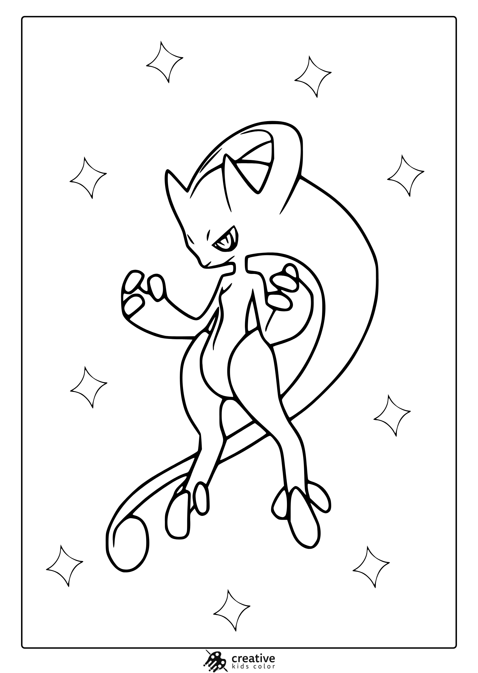 Mega Mewtwo In A Powerful Fighting Stance On A Clean And Minimalist Pokémon Coloring Page.
