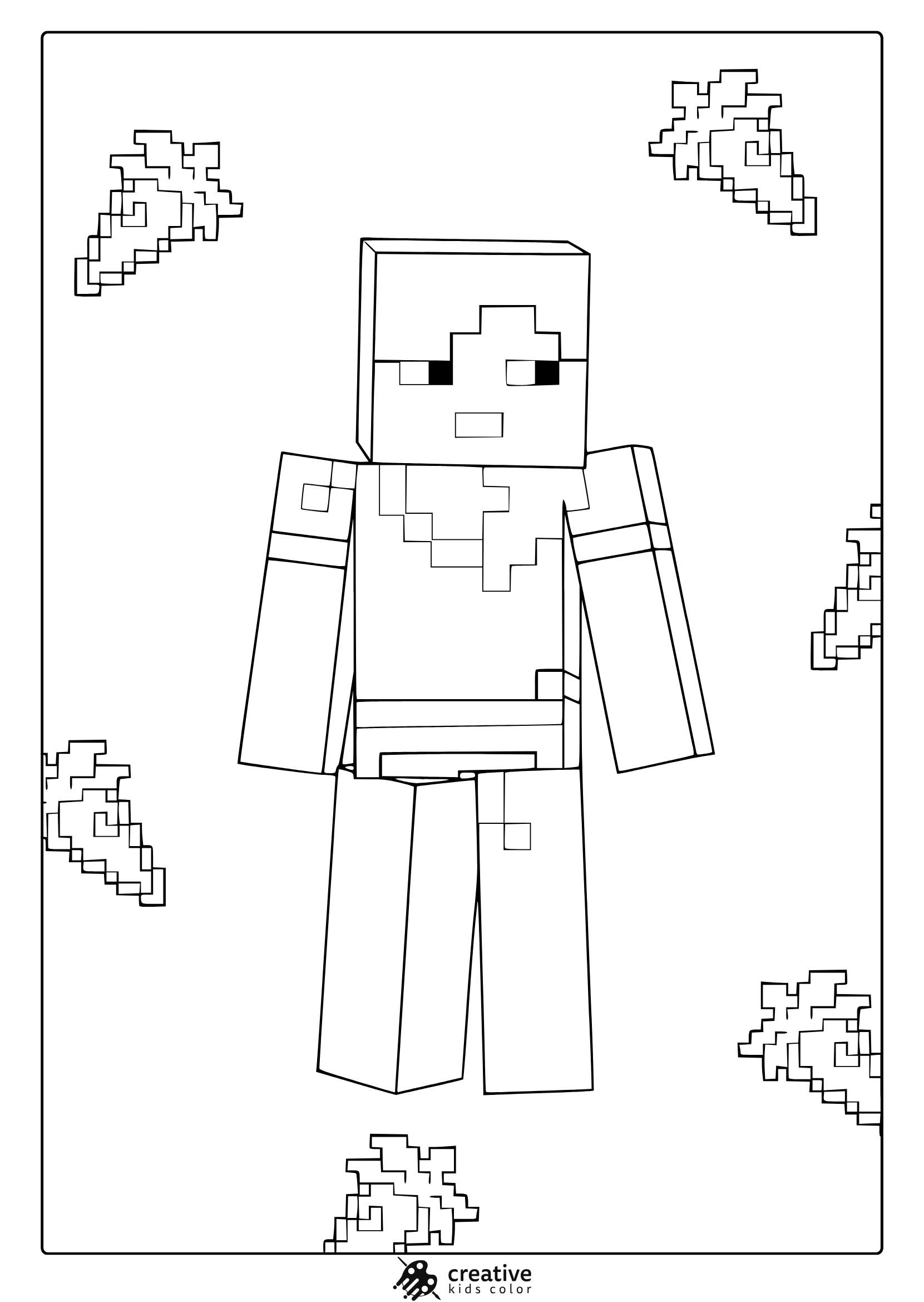 Minecraft Alex Coloring Page With Blocky Sweater Patterns And Pixelated Snowflake Borders For Coloring Fun.