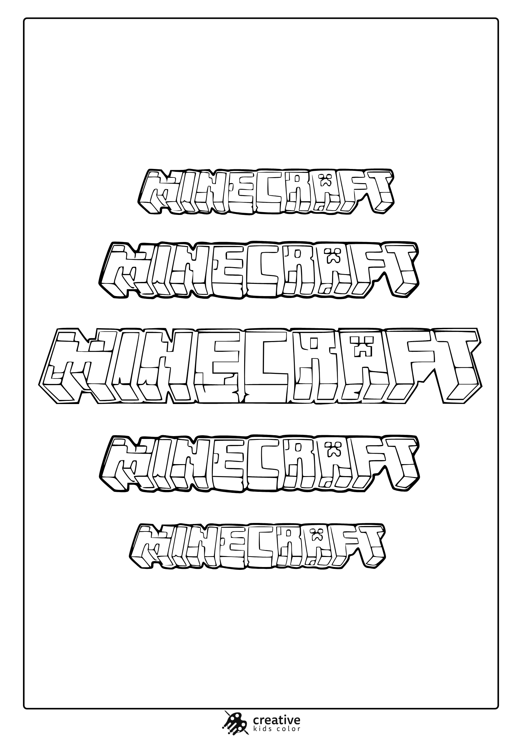 Minecraft Logo Coloring Page Featuring Five Vertically Arranged Pixelated &Quot;Minecraft&Quot; Logos In A Clean Style.