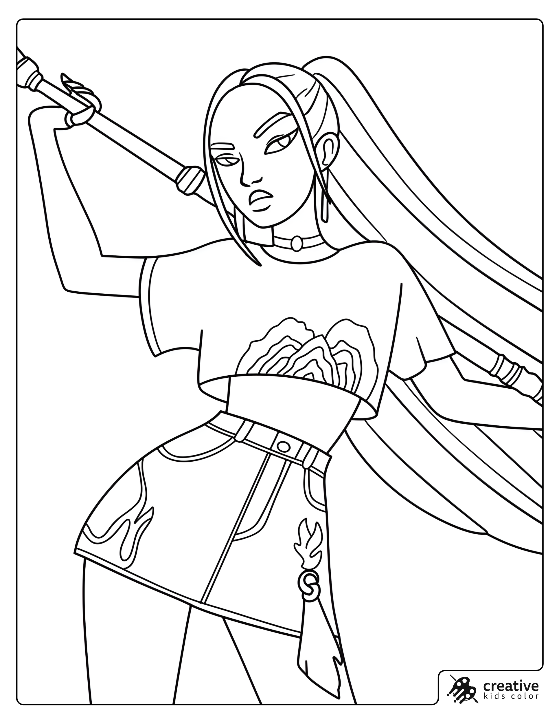Mira Battle Nose Turning A Staff Over Her Shoulder Coloring Page