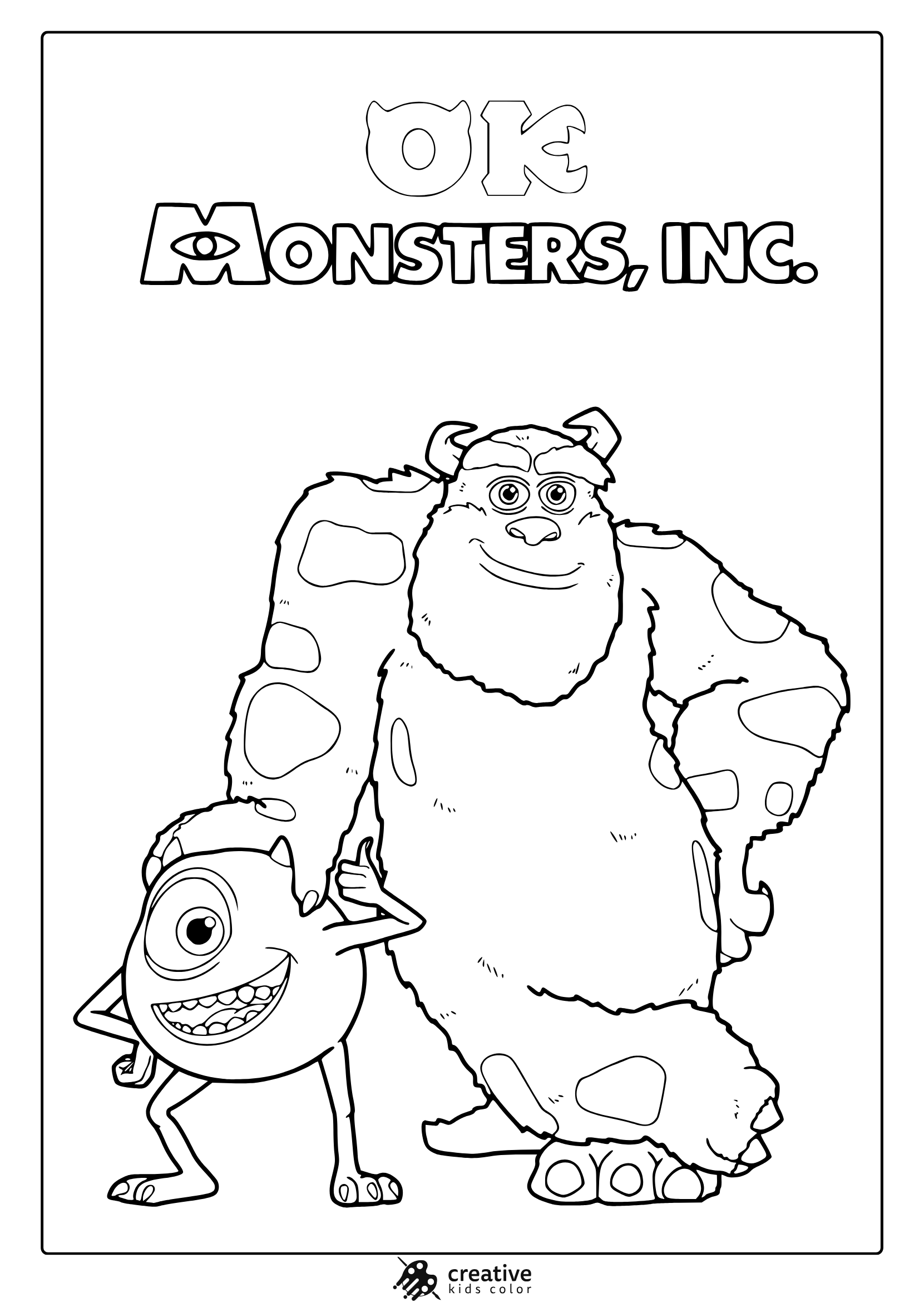 Monsters Inc Characters Coloring Page Standing Together.