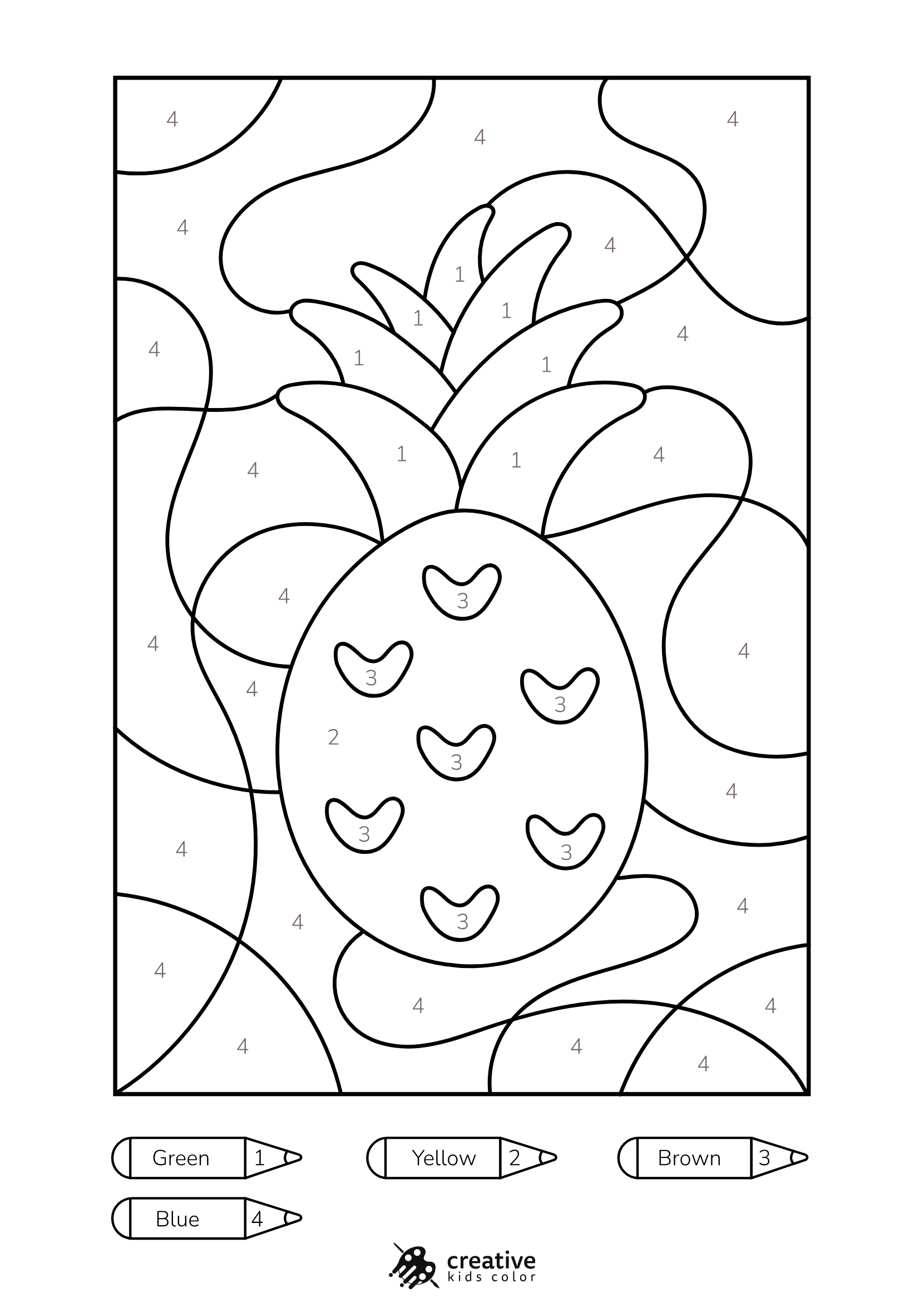 Pineapple Color By Number Coloring Page With Fun Details To Color In.