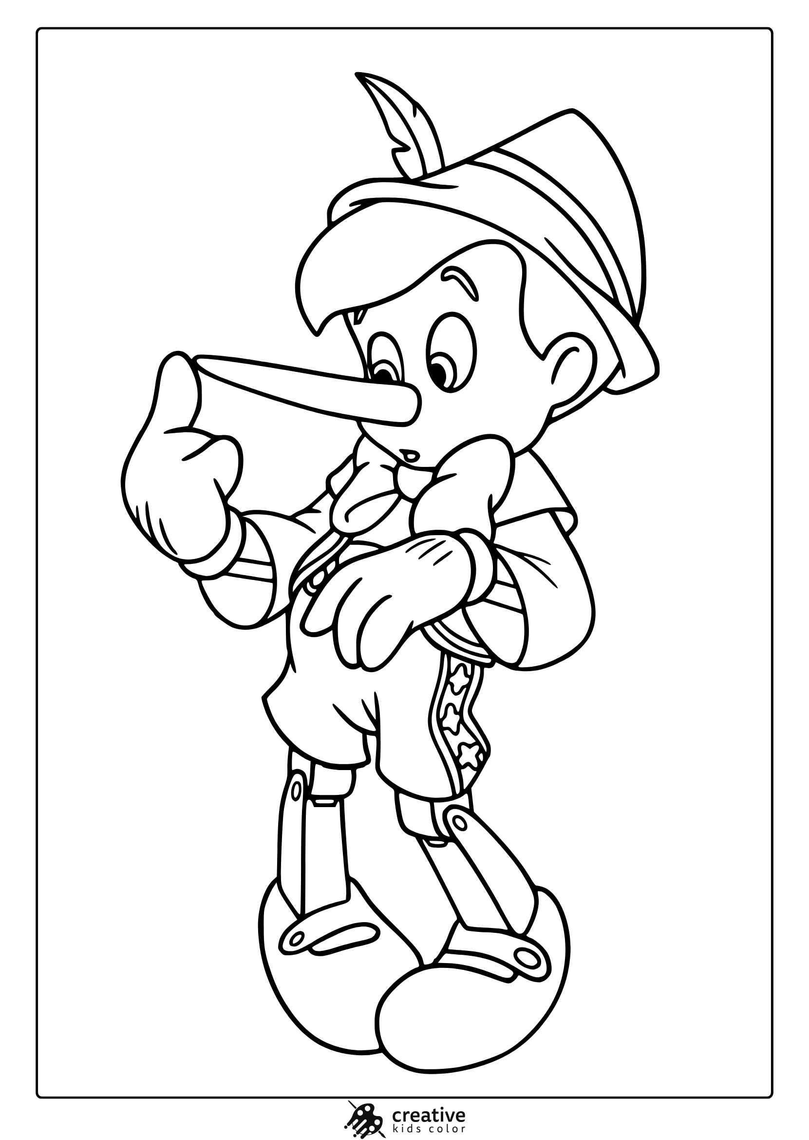 Pinocchio Coloring Page Looking At Long Nose.