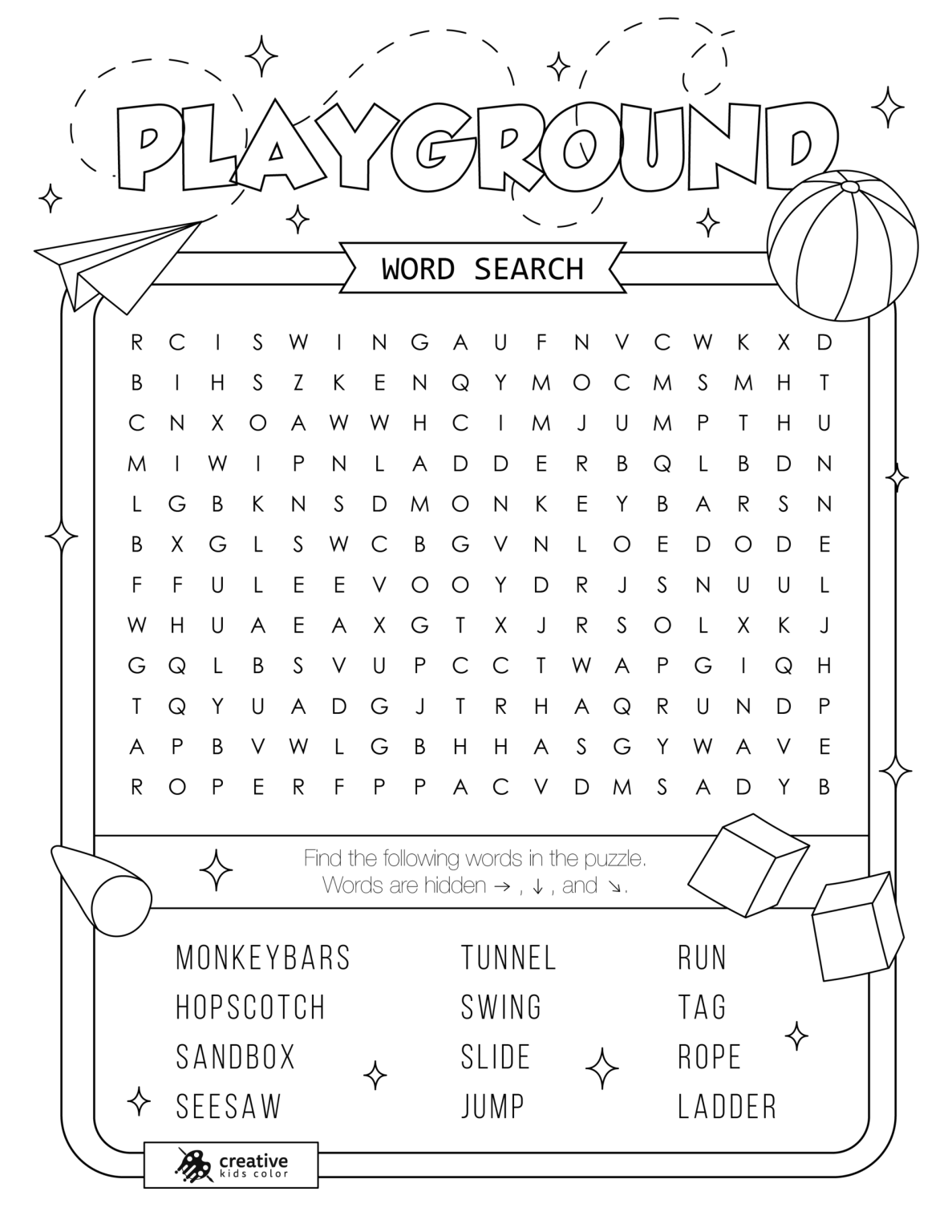 Playground Word Search Puzzle (Free Printable PDF)