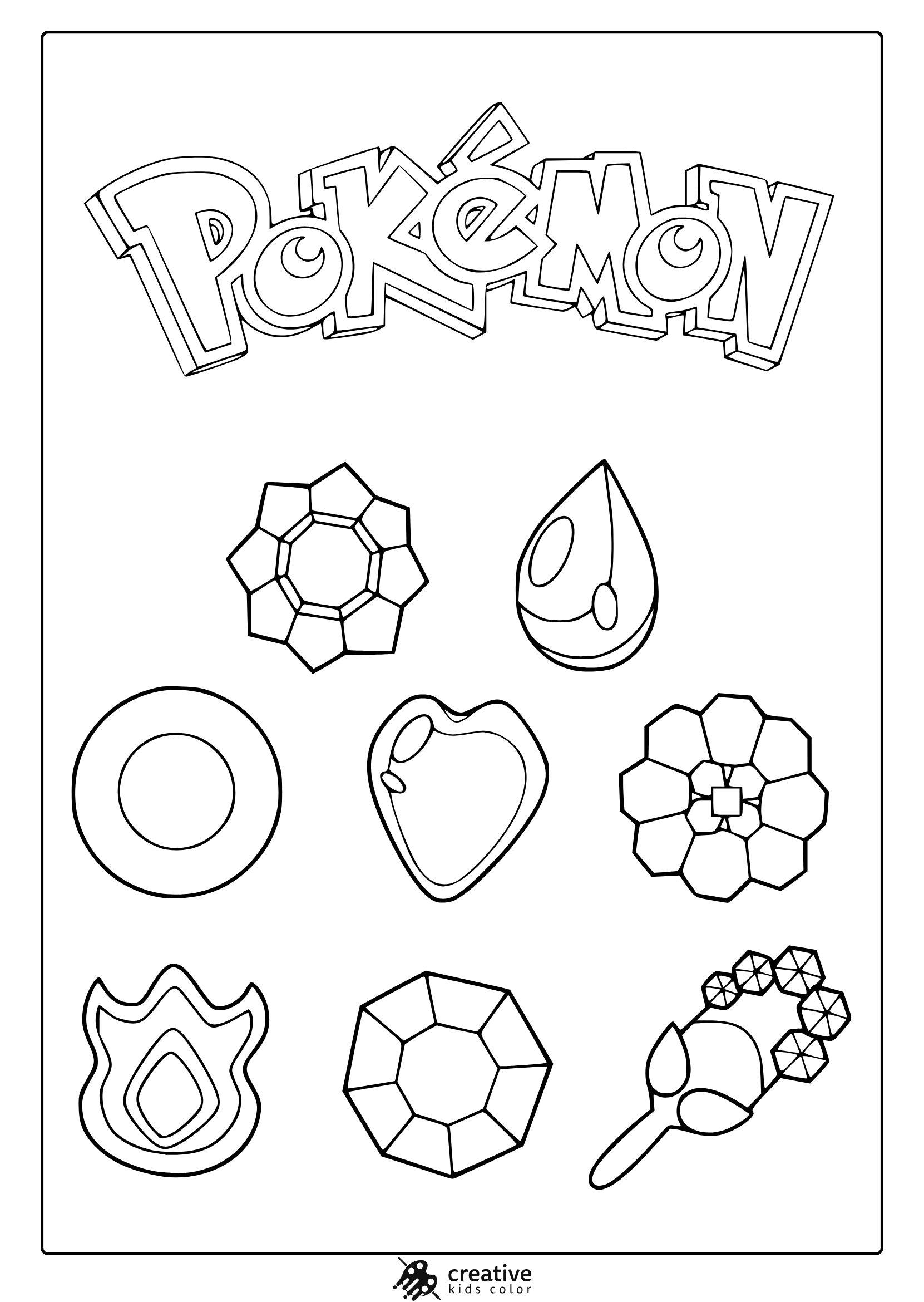 Pokémon Logo And Magical Crystal Set Arranged In A Fun And Geometric Coloring Page.