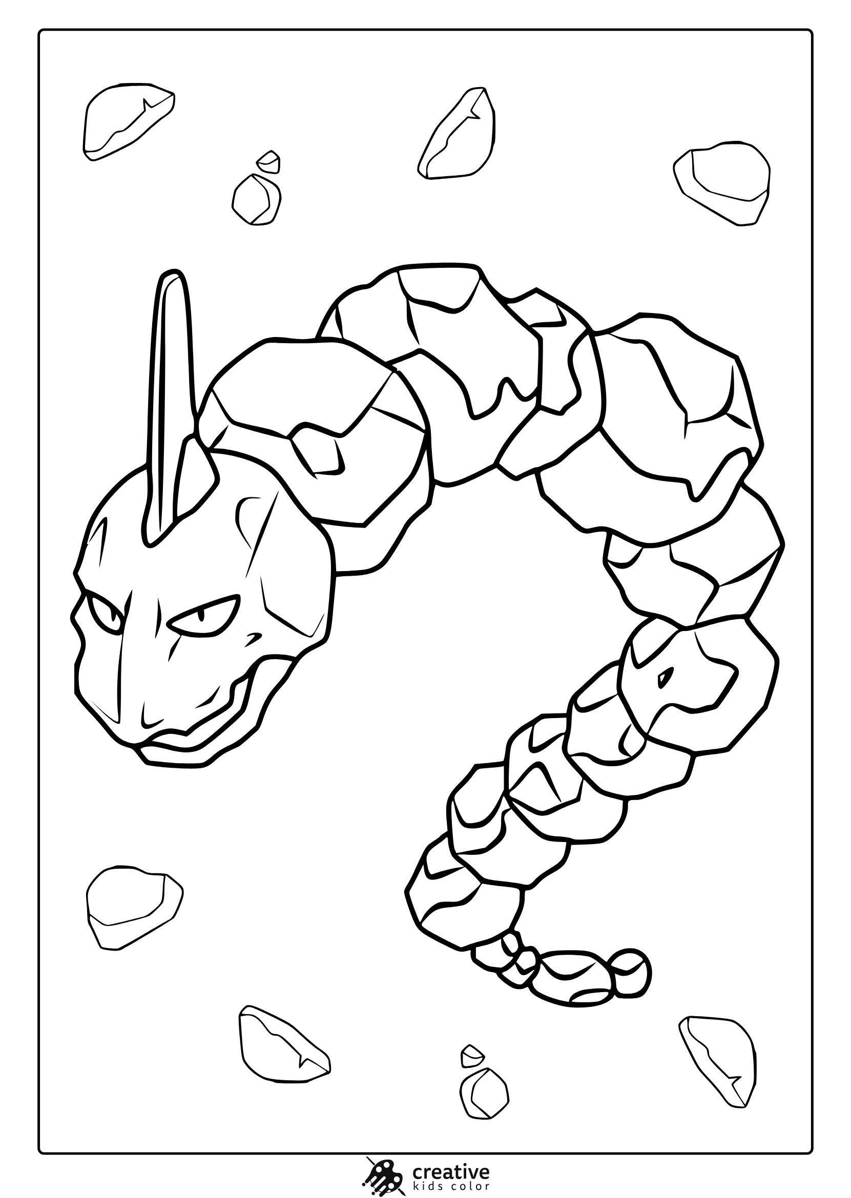 Onix With Rock Elements In A Minimalist Pokémon Coloring Page.