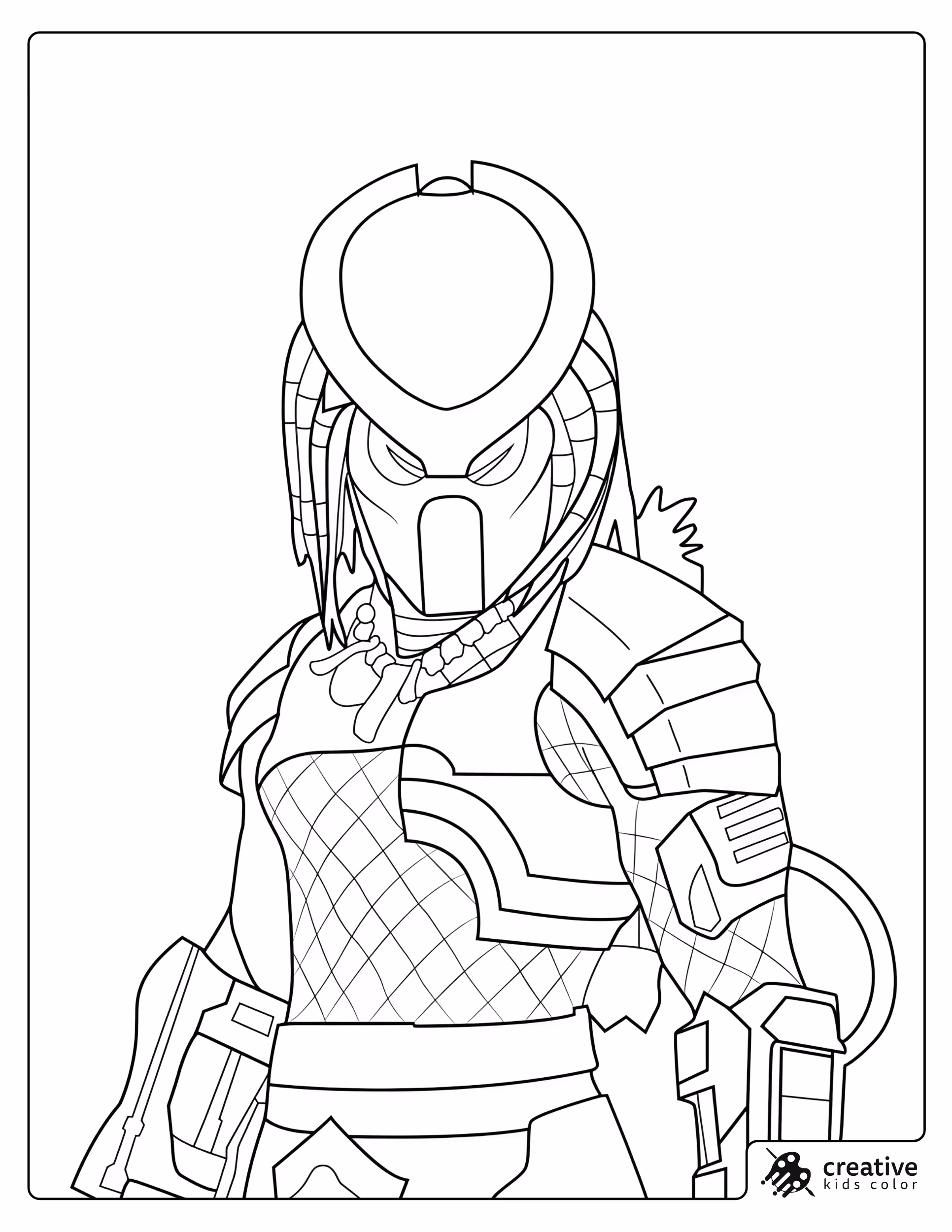 Predator Skin From Fortnite Coloring Page With Mask Armor And Dreadlocks
