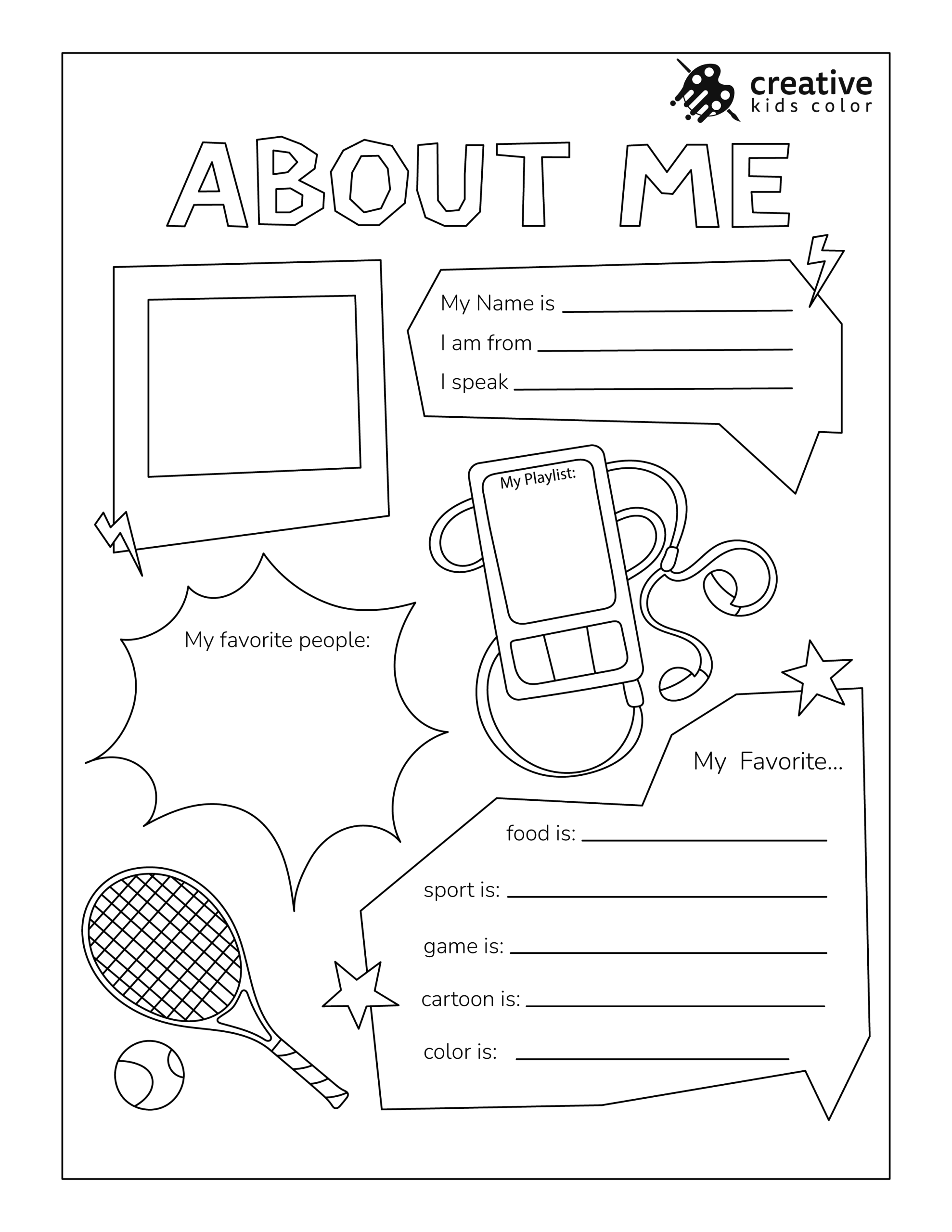 Printable All About Me Worksheet For Boys With Name, Birthday, And Favorite Color Sections.