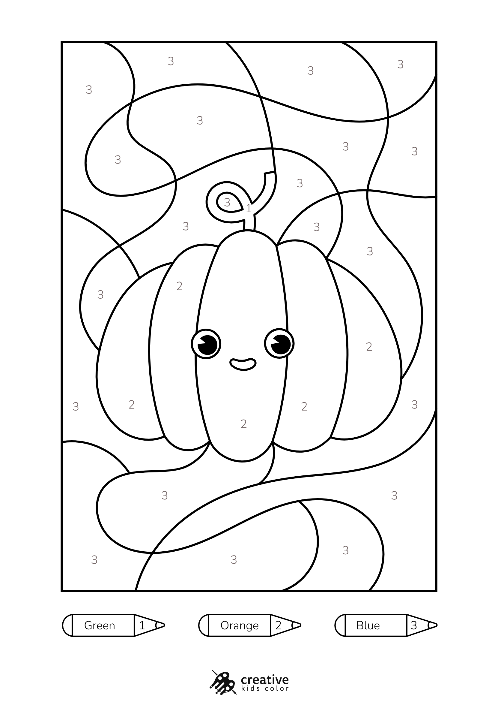 Pumpkin Color By Number Coloring Page With Fun Details To Color In.
