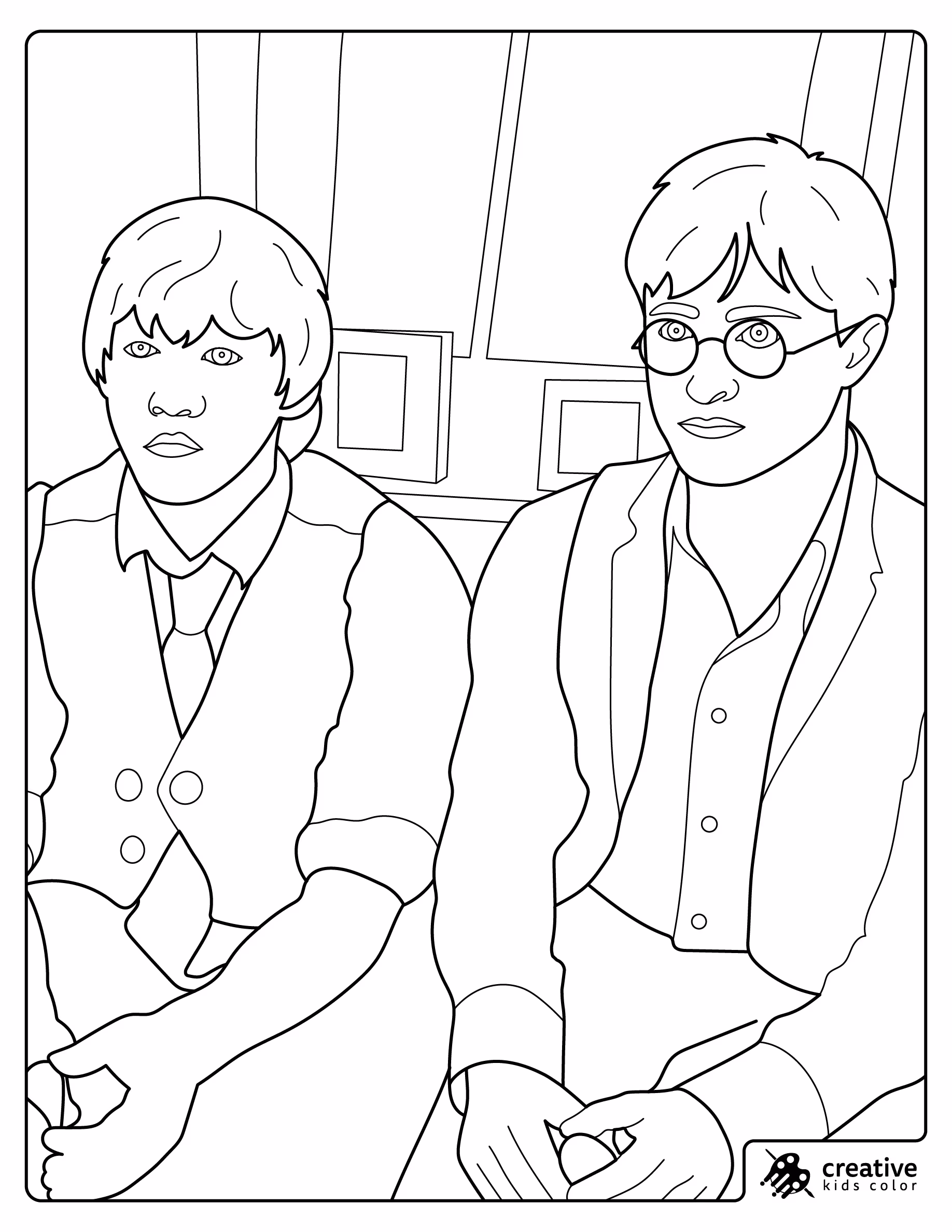 Ron Weasley Sitting Together With Harry Potter Coloring Page